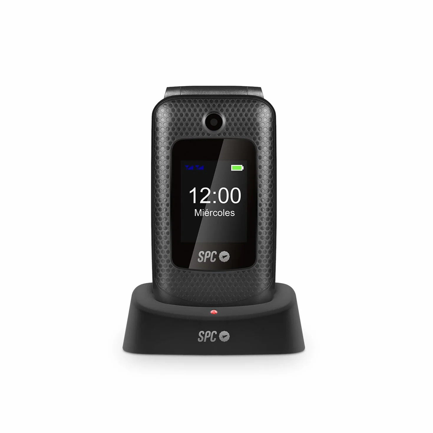 SPC Magnus telefon komórkowy z klapką dla seniorów duże klawisze podwójny ekran przycisk SOS stacja ładująca USB-C