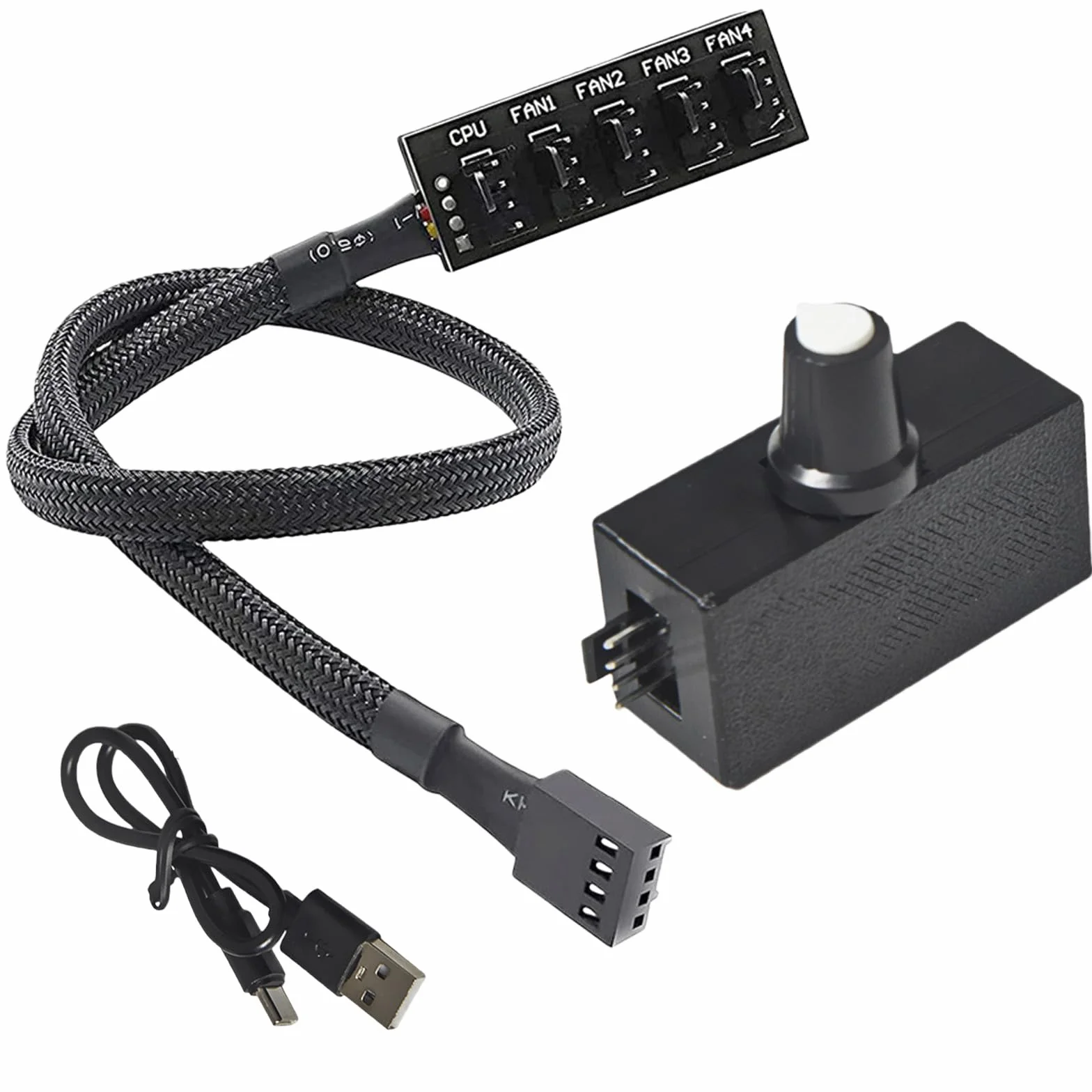 Regulator 4 Pin 12V PWM z kablem zasilającym USB typu C i 4 Pin 5-kanałowy PWM splitter hub, 15–18 W, 1,2–1,5 A wyjście, regulator obrotów wentylatora, regulator PWM, regulator prędkości PWM