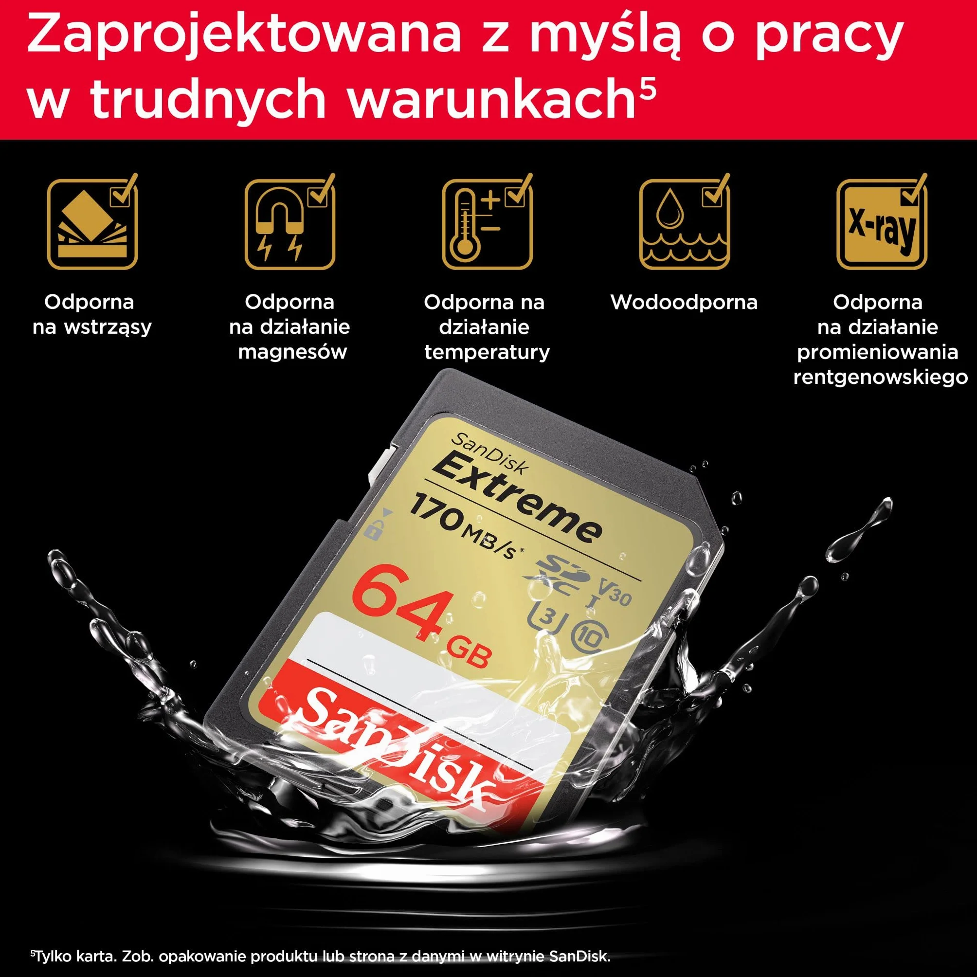 Sandisk SDSDXV2-064G-GNCIN Karta MicroSDXC Extreme Pro 64 GB, Czarny