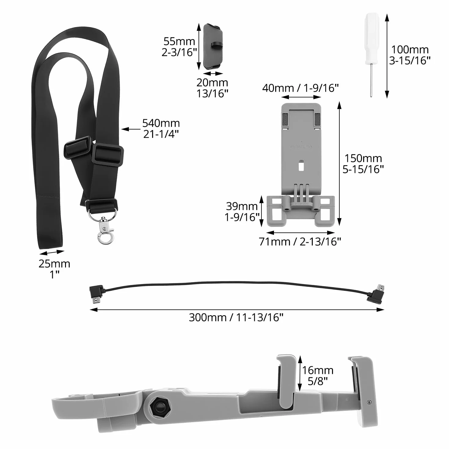 QWORK Zestaw uchwytów na tablet kompatybilny z DJI FLIP/NEO/Mini4Pro RC N3 N2 N1 - łatwa instalacja i bez demontażu, w zestawie smycz i 2 kable do transmisji danych