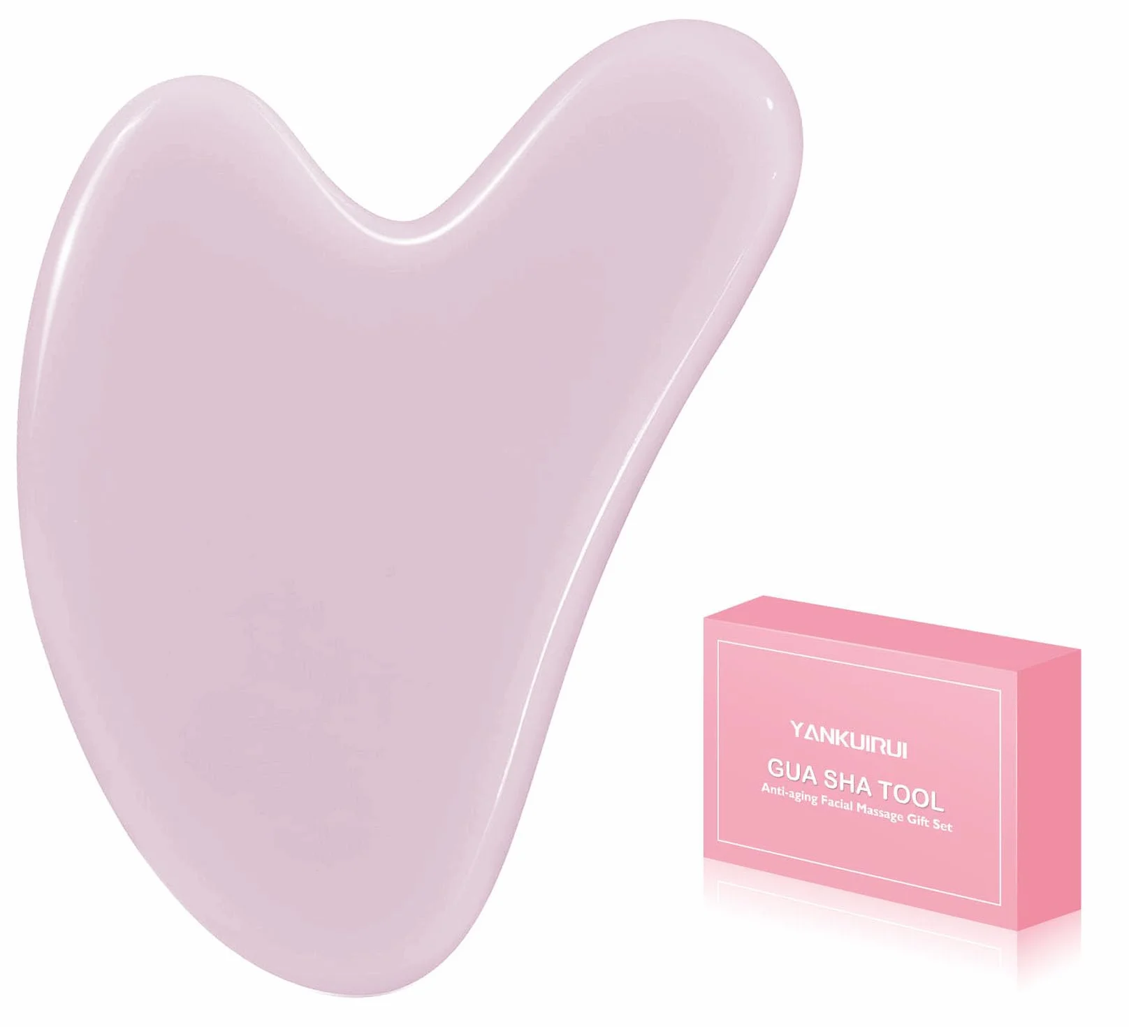 Gua Sha przyrząd do masażu, naturalny jadeitowy kamień, guasha, skrobak do twarzy, do obrzęków oczu, napinania skóry, odmładzania twarzy i szyi (różowy)