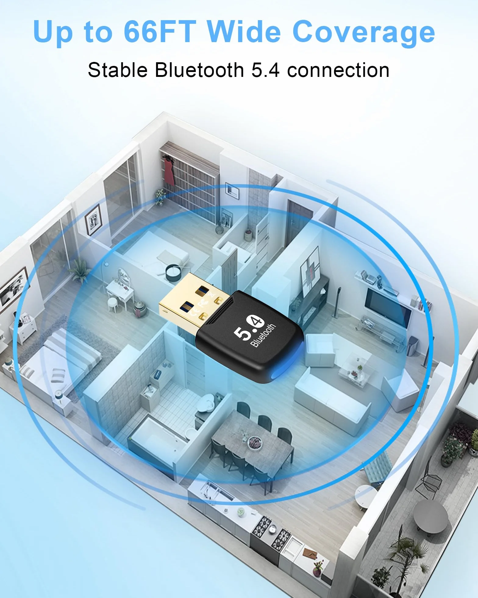 Adapter USB Bluetooth 5.4, RENGOGA Bluetooth do adaptera Dongle PC, odbiornik USB do kontrolera klawiatury myszy słuchawki dla Windows 11/10/8.1/7