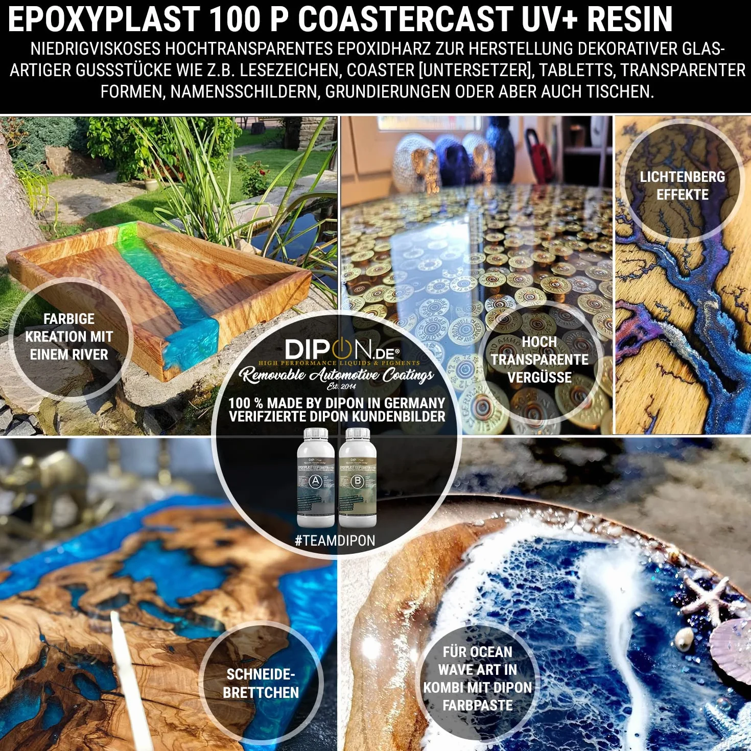 Żywica epoksydowa EpoxyPlast 100P CoasterCast UV+ 15,0 kg, bezbarwna i bez pęcherzyków powietrza, maksymalna ochrona przed promieniowaniem UV, nie zawiera BPA, nietoksyczna, nadaje się do podstawek z