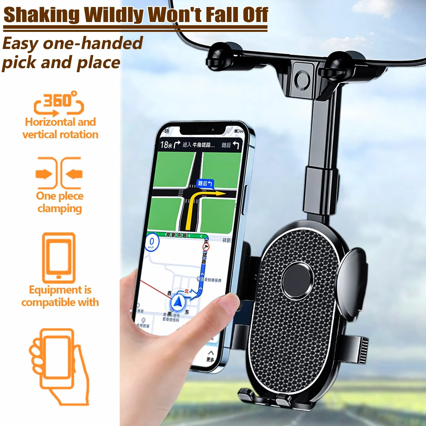 uchwyt do telefonu samochodowego z obrotem 360° na lusterko wsteczne, uniwersalny uchwyt do telefonu samochodowego, regulowany uchwyt do telefonu samochodowego z kołyską, obrót 360°