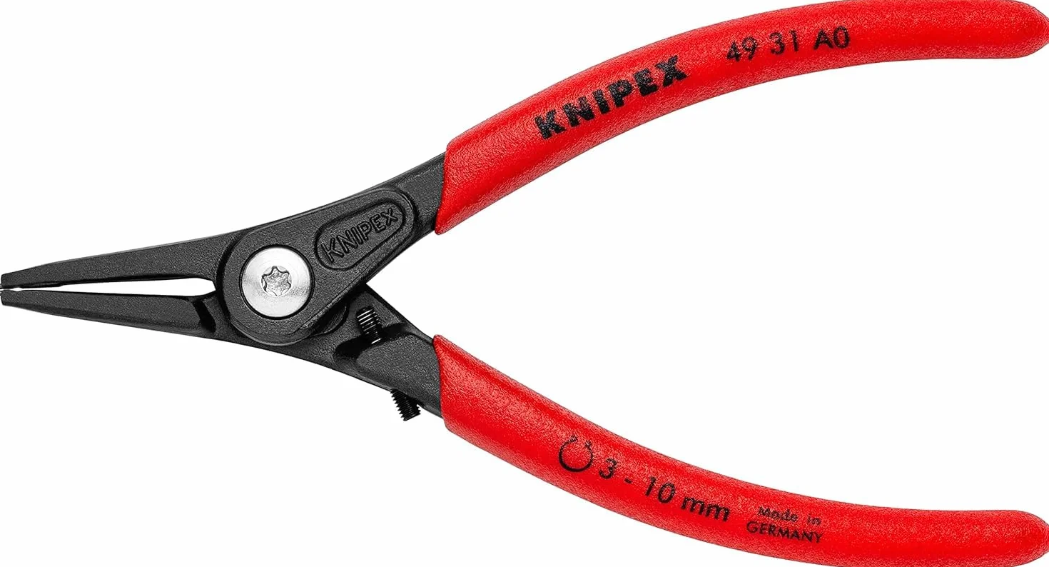 KNIPEX Precyzyjne szczypce do pierścieni osadczych do montażu pierścieni zewnętrznych na wałach z wkrętem ustalającym zabezpieczającym, 49 31 A0