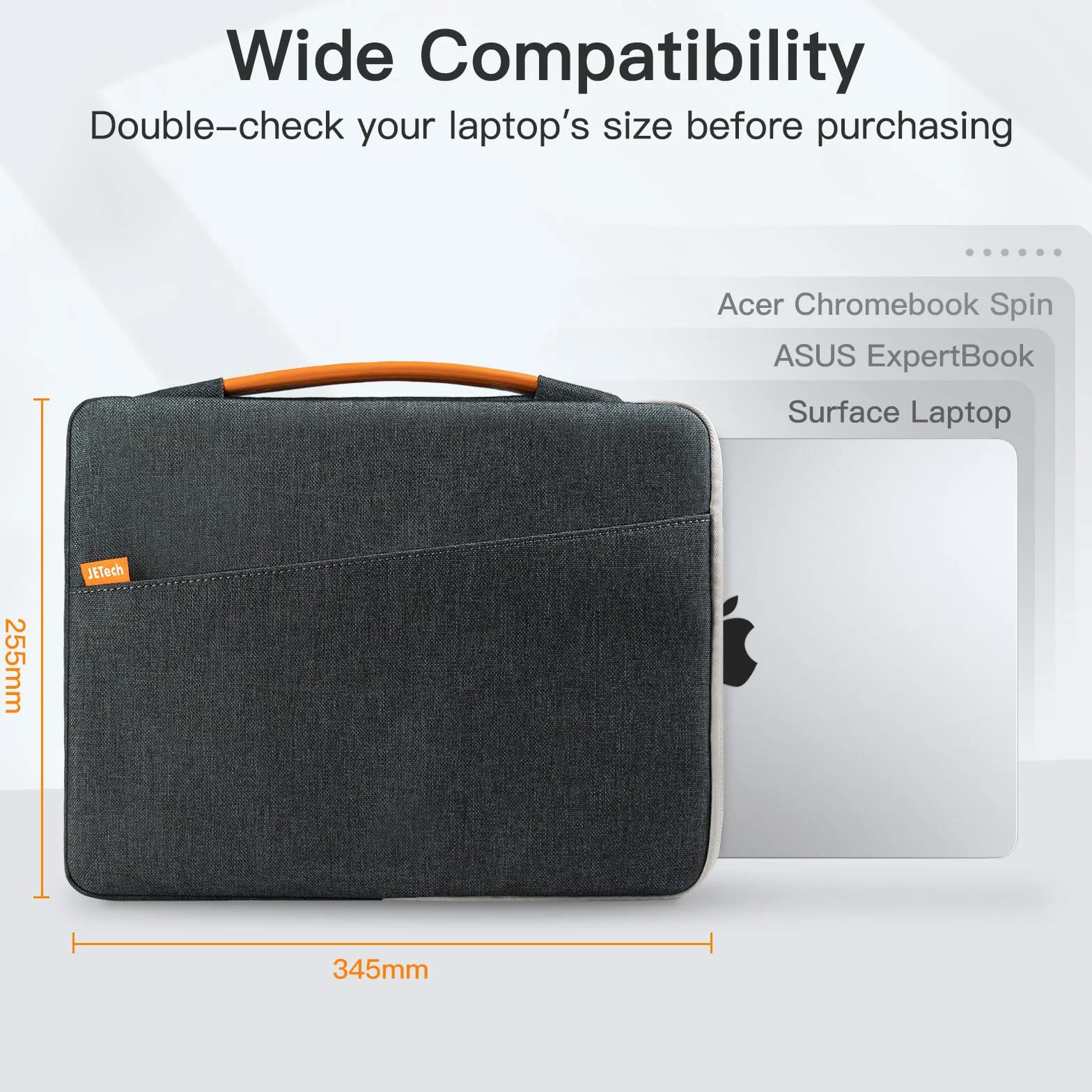 JETech Pokrowiec na Laptopa dla MacBook Neo (A18 Pro), 13-14 Cala MacBook Air/Pro (M1-M5, 2020-2026), 13-13,6 Cala Notebook, Wodoodporny Torba Etui z Uchwytem (Ciemnoszary)