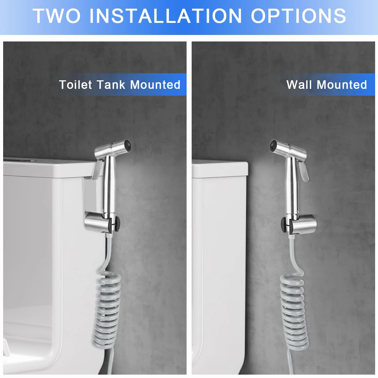 Bidet słuchawka prysznicowa, bidet ze stali nierdzewnej, uniwersalne przyłącze G1/2", wąż sprężynowy 2 m, uchwyt ścienny, głowica prysznicowa ze stali nierdzewnej, do kąpieli dla zwierząt
