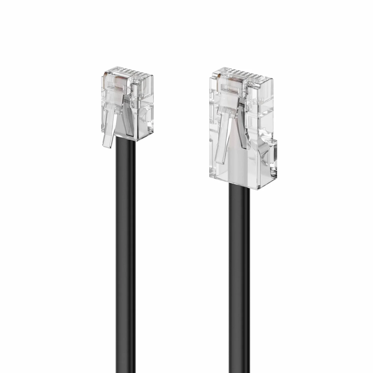 deleyCON 0,5m Kabel Telefoniczny RJ11 na RJ45 Płaski Przewód Czarny