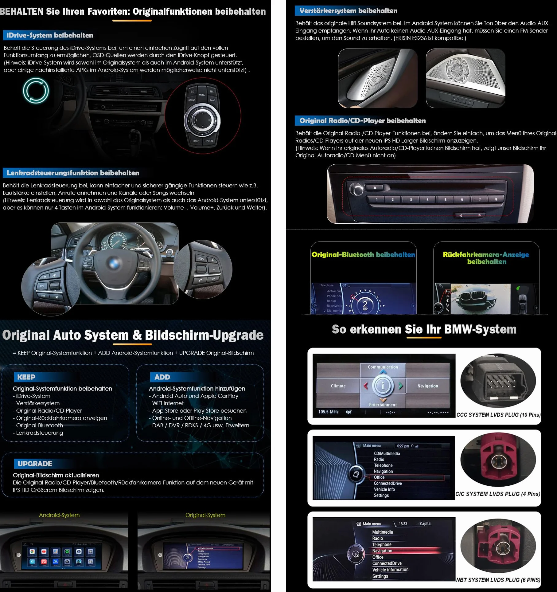 Erisin radio samochodowe Android 13 8-rdzeniowy 4 GB RAM 64 GB ROM GPS Bluetooth do BMW E90 E91 E92 E93 E60 E61 E63 E64 CIC iDrive CarPlay