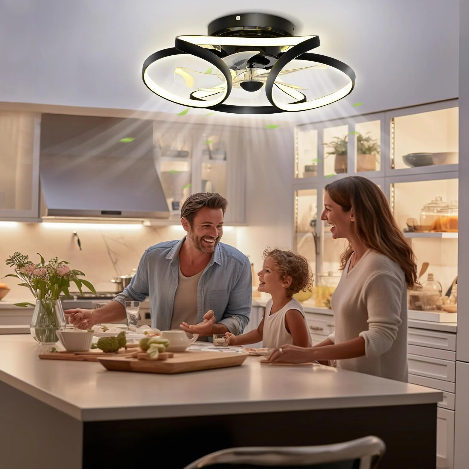 Wentylatory sufitowe z oświetleniem pilotem, niemy DC 30W LED wentylatorów, 6 prędkości wiatru, timer, inteligentne oświetlenie wentylatora w salonie, sypialnia, pokój dla dzieci, restauracja-50 cm