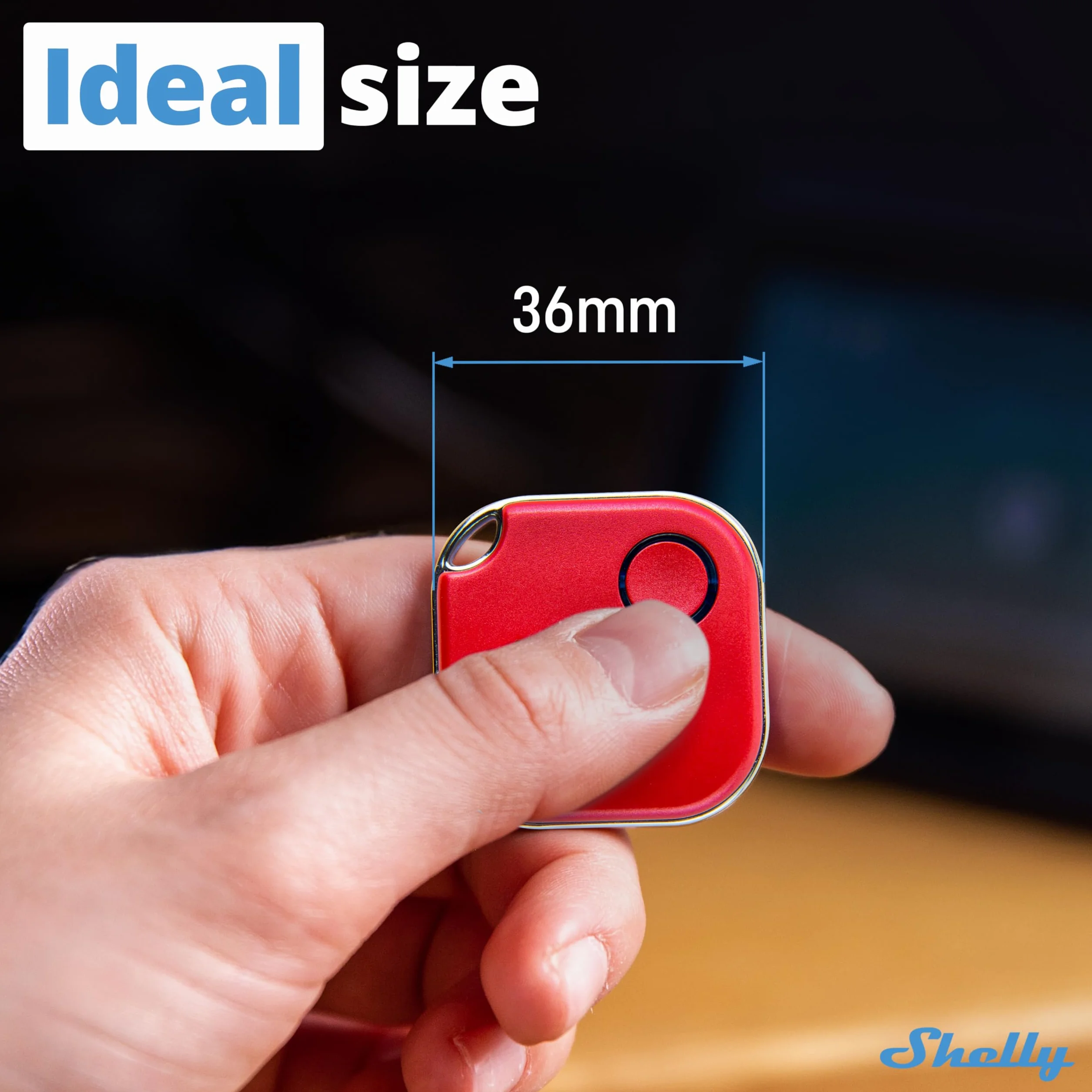 Shelly BLU Button 1 - Czerwony, Bluetooth-sterowany przycisk aktywacji akcji i scen, automatyka domowa, iOS i Android, nie wymaga huba, długi czas pracy na baterii, wskaźnik LED, szeroki zasięg.