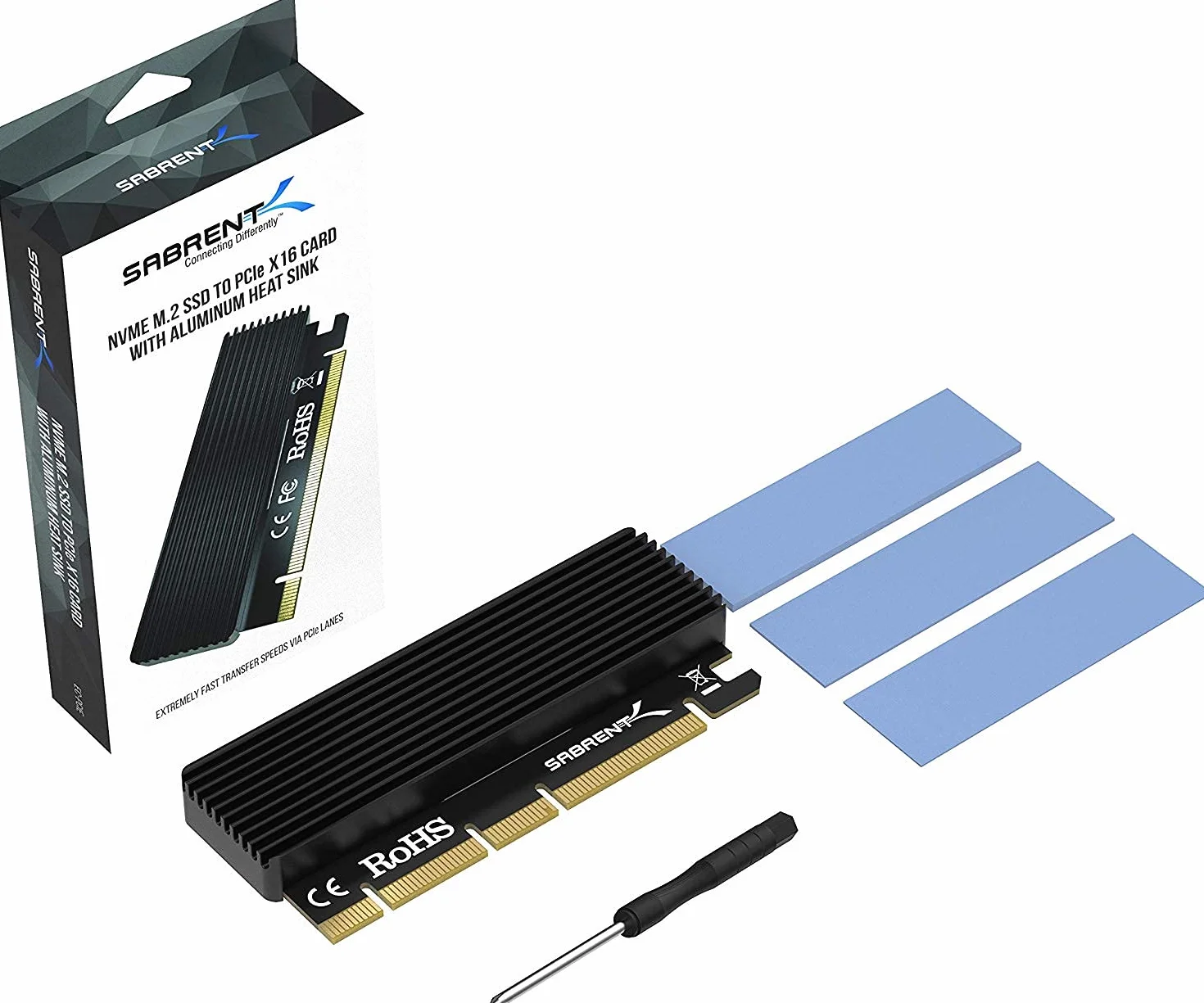 SABRENT Adapter M.2 SSD NVMe na PCIe z aluminiowym radiatorem i podkładką termiczną, do dysków SSD do 16 TB, konwerter M.2 NVMe na PCI-E 3.0 X4 X8 X16 (EC-PCIE)
