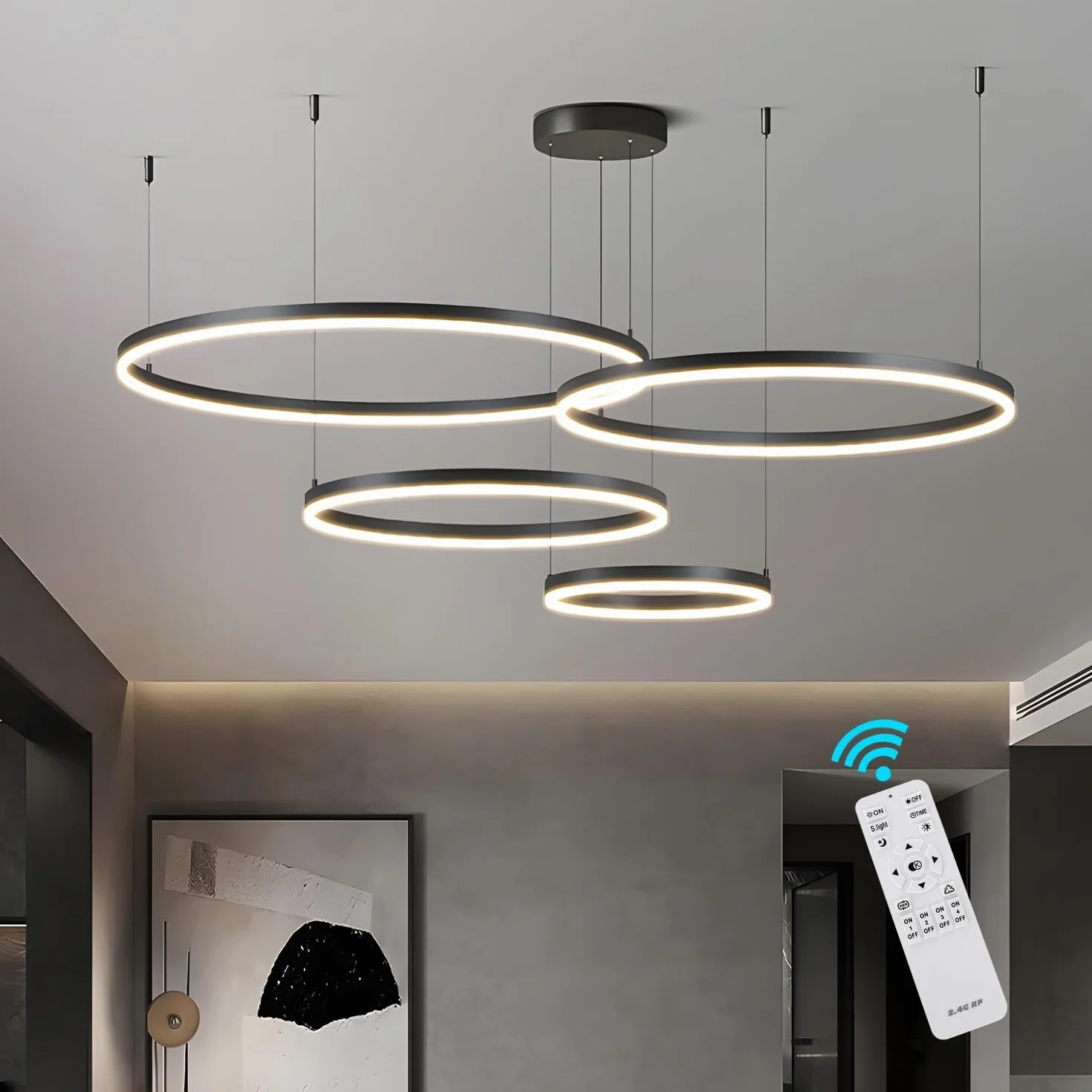 Nowoczesne żyrandole LED Lichtsse z kryształowymi pierścieniami, lampa wisząca z regulacją wysokości, LED, sufitowa, do sypialni, jadalni, salonu, kuchni, wyspy kuchennej, możliwość ściemniana 3000K