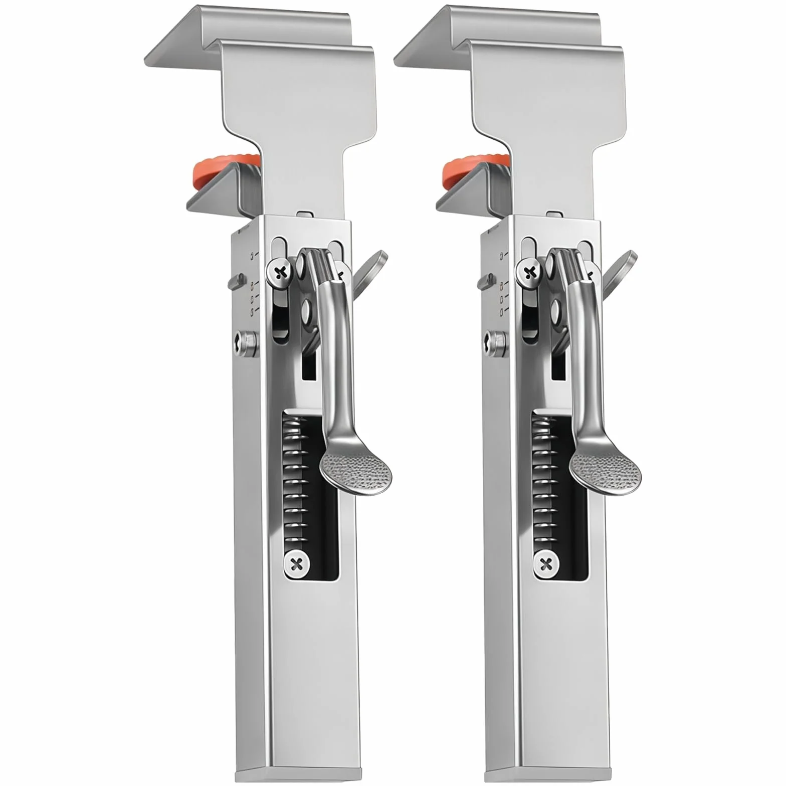 2 sztuki ze stali nierdzewnej, regulowany zacisk do szuflad, 223 mm - 250 mm, z mechanizmem sprężynowym i pomarańczowym przyciskiem blokującym, idealny do naprawy i montażu mebli