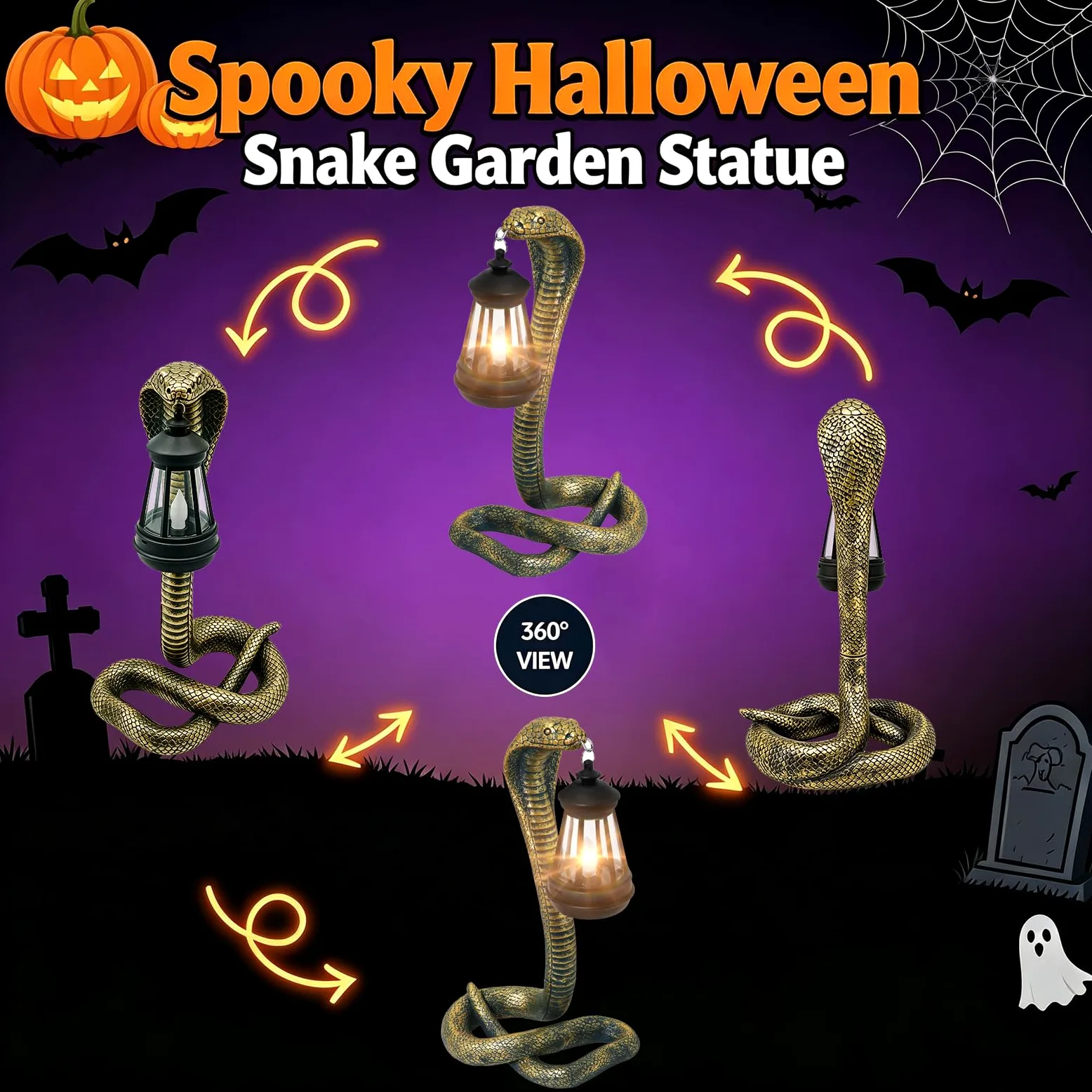 Statua węża do ogrodu i domu, oświetlenie solarne na zewnątrz, idealna do ogrodnictwa, prezenty dla kobiet, mamy, babci, na Halloween, dekoracyjne światła (brązowy)
