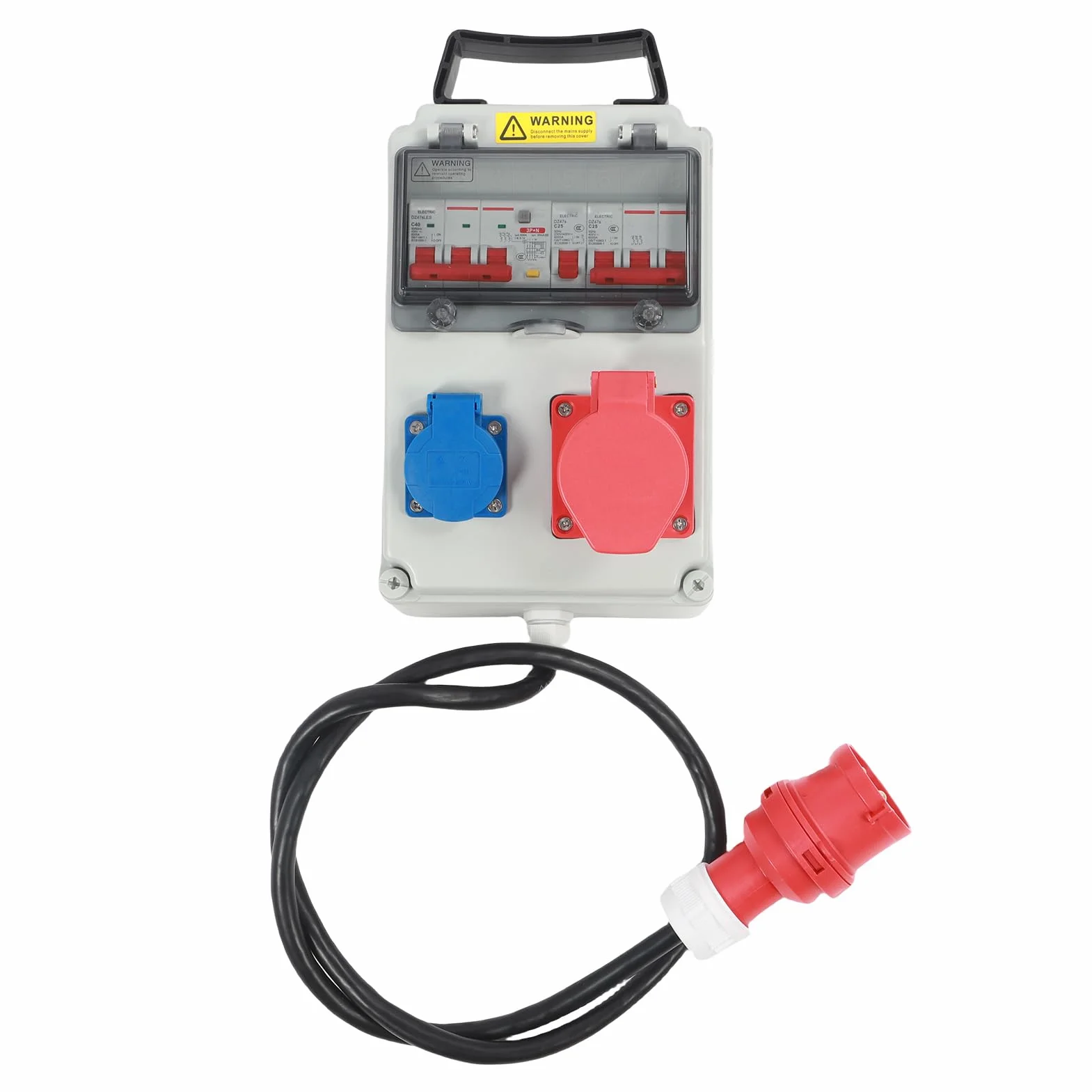 Cocoarm Przemysłowa Puszka Gniazdowa, Puszka Gniazd Elektrycznych do Komputera PC z 5-pinową wodoodporną wtyczką, Zasilacz 3-fazowy, RCD 63A, Gniazda 2x16A z 2 Bolcami, Przenośne Zastosowanie w