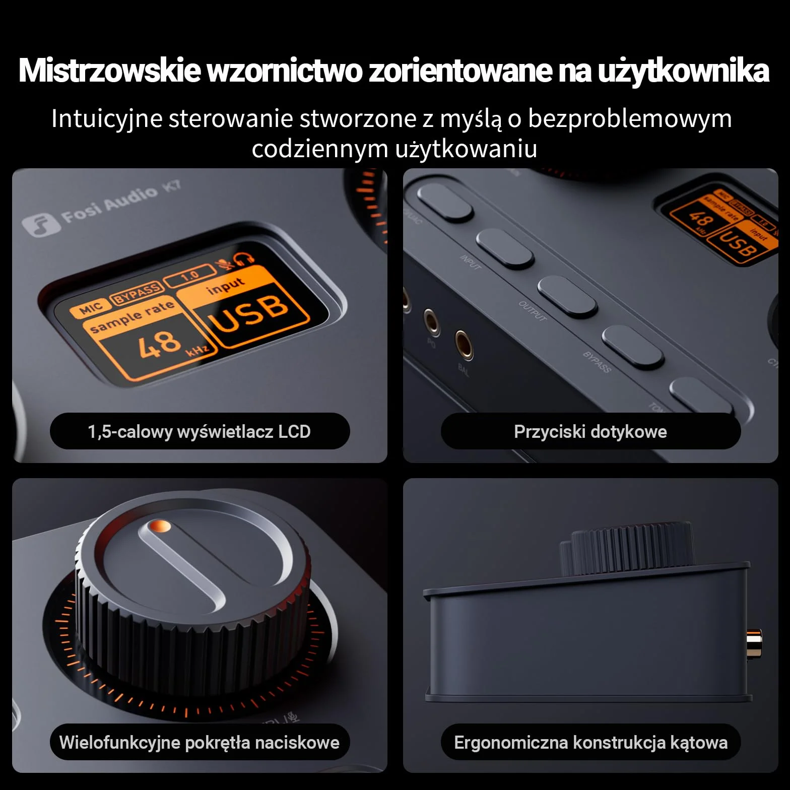 Fosi Audio K7 DAC Wzmacniacz słuchawkowy, konwerter audio USB C cyfrowo-analogowy, OPT/COA/Bluetooth aptX HD LL, wejście mikrofonowe, wyjście RCA