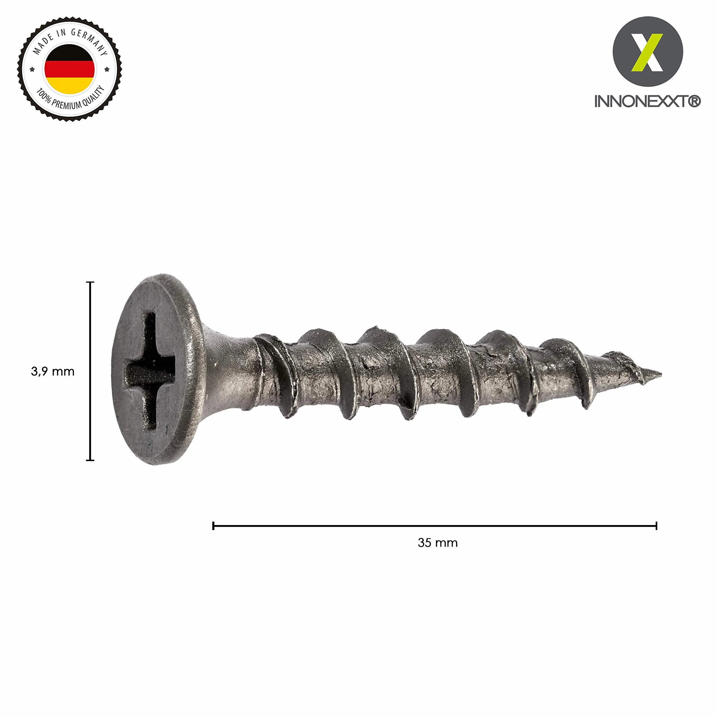 Śruba do szybkiego montażu z gwintem grubozwojnym | 3,9 x 35 mm | śruba gipsowo-kartonowa, śruby gipsowe, śruby do ściany suchej, uniwersalne | Made in Germany | 500 sztuk | gniazdo krzyżowe
