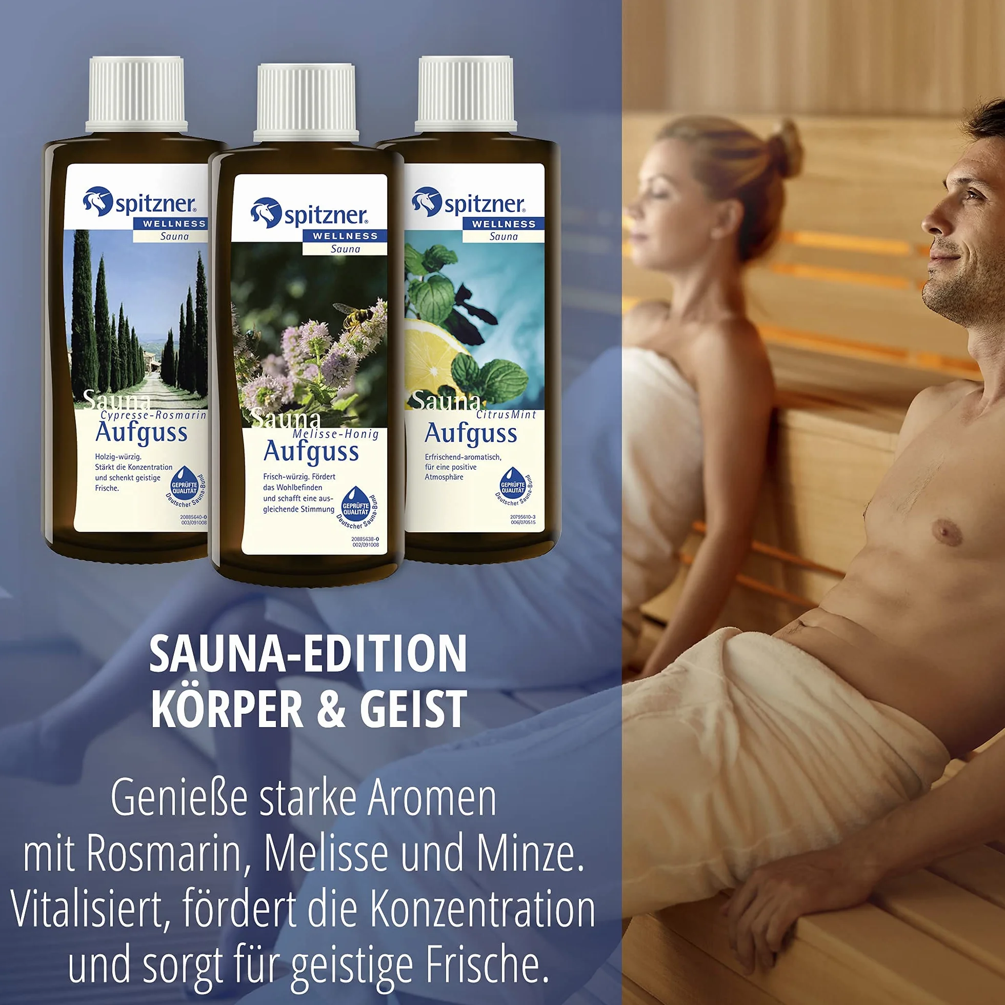 Odlew do sauny Ciało i umysł: rozmaryn cyprysowy, miód melisowy, mięta cytrusowa (3 x 190 ml) firmy Spitzner