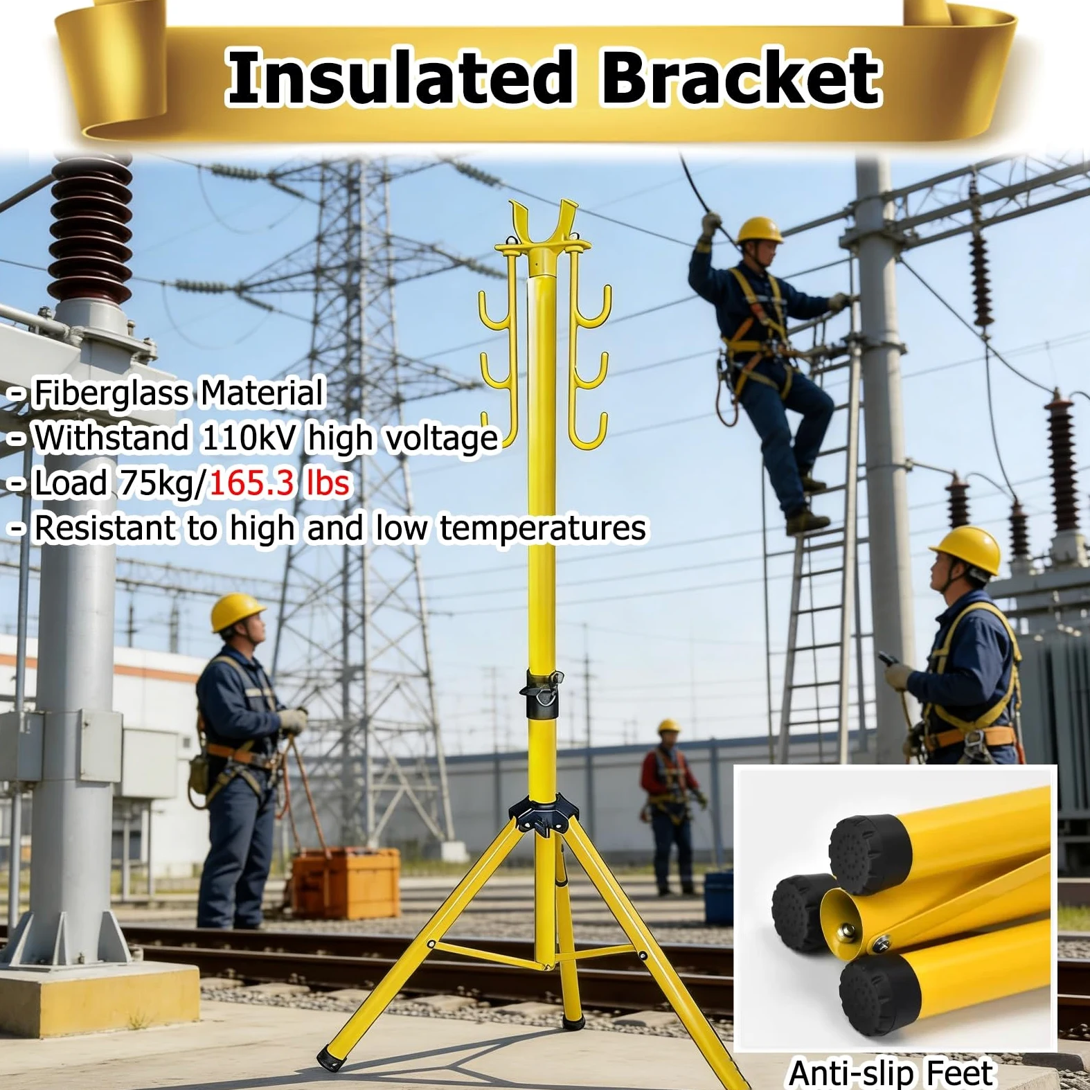 Izolowany Wspornik Kablowy, Wspornik Kabla W Miejscu Pracy | Wciągany, Izolacyjny Uchwyt Kablowy FRP 110kV Do Tymczasowego Okablowania, 2 3,0m, Regulowany(Tallest 2m/6.6 ft)