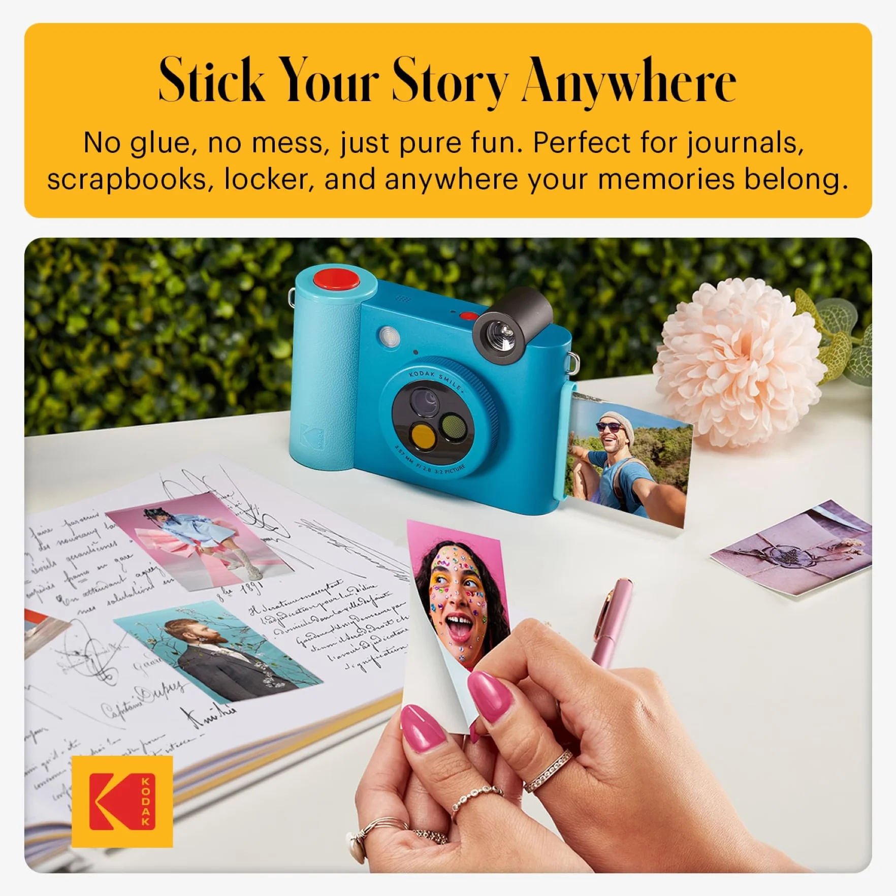 KODAK Smile+ Bezprzewodowy cyfrowy aparat do natychmiastowego druku z obiektywem zmieniającym efekt Papier fotograficzny ZINK 5 x 7,5 cm, kompatybilny z urządzeniami iOS i Android - niebieski, Blue