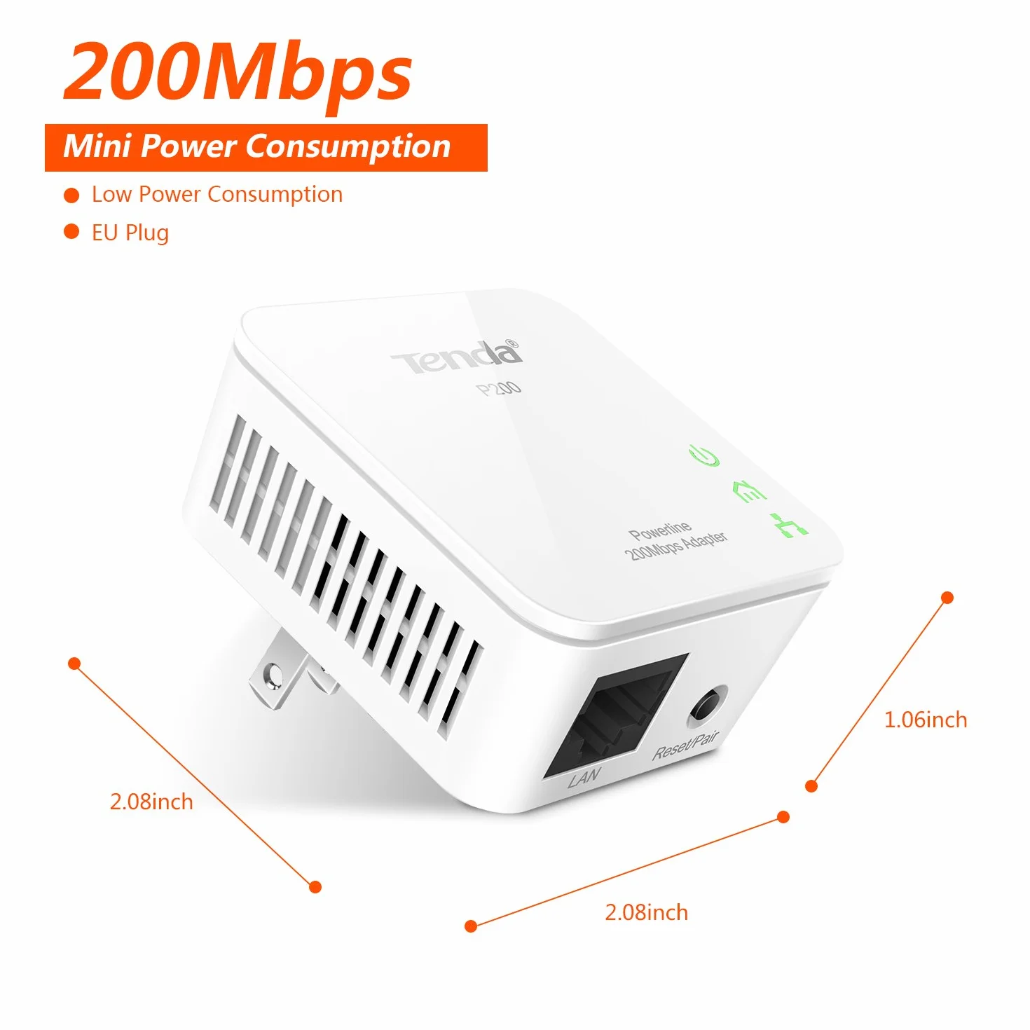 Tenda P200 Powerline Adapter KIT (200 MBit/s, HomePlug AV, 2 porty LAN, 128-Bit AES Encryption, Plug & Play, gniazdo internetowe kompatybilne ze wszystkimi adapterami Powerline) biały