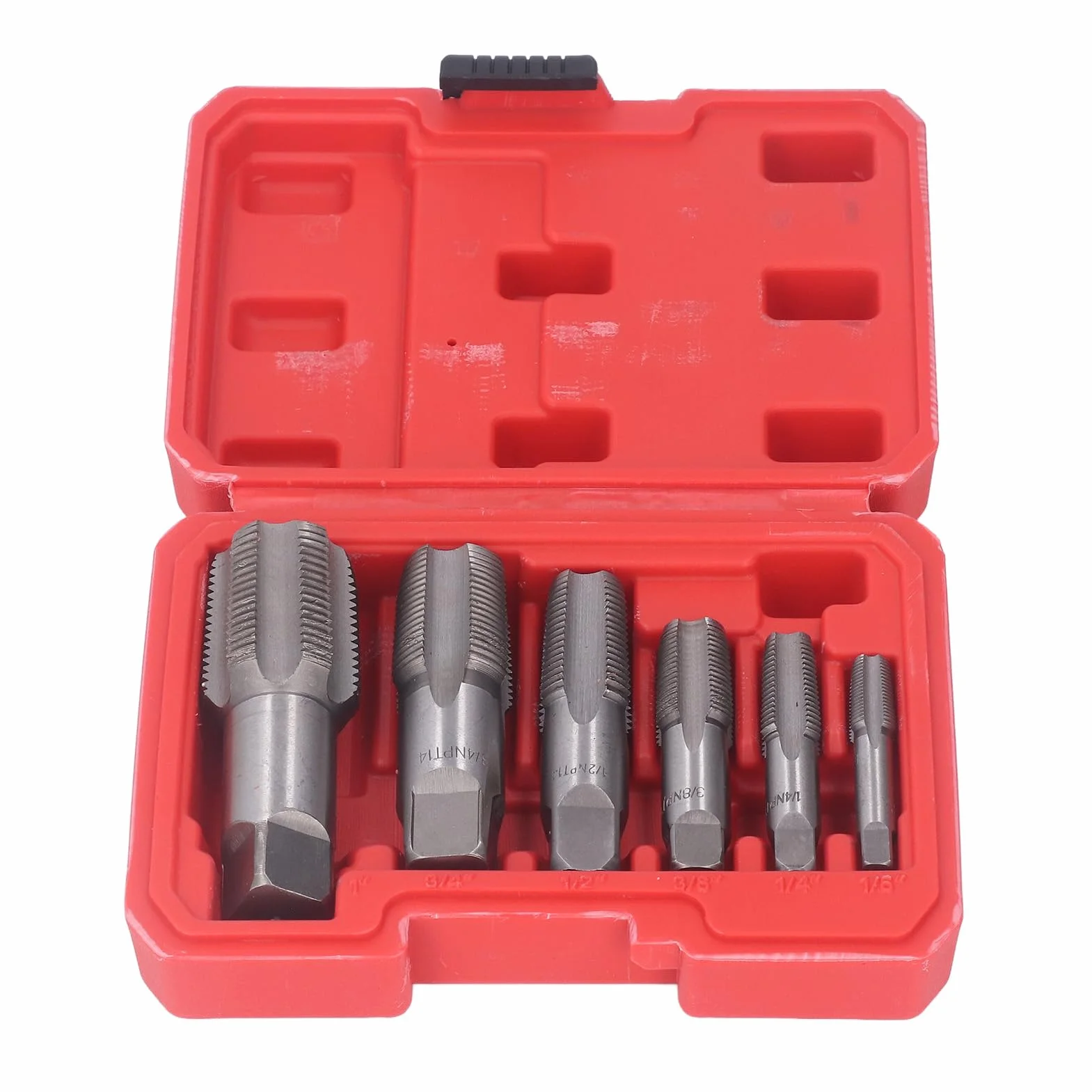 6 szt. Zestaw Narzędzi do Gwintowania NPT, Zestaw Gwintowników ze Stali Węglowej do Rur PCV, Wiertła Stalowe do Czyszczenia Ponownego Gwintowania Uszkodzone 1 Cal 3/4 Cala 1/2