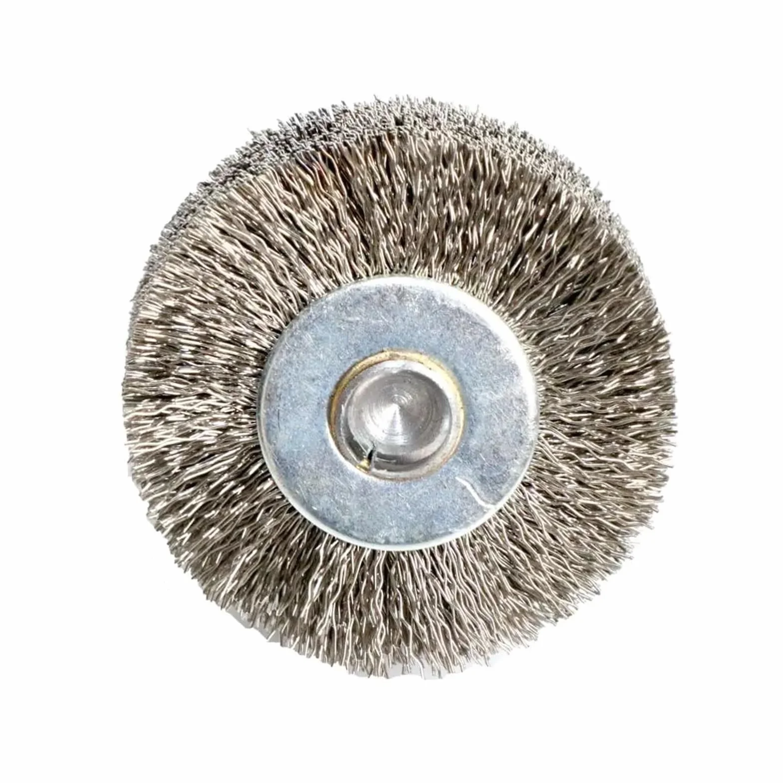 Stainless steel brush, wire brush， 2" cala szeroka tarcza druciana szczotka Conflex do wiertarek okrągły trzonek stalowy drut karbowany 2" średnica 0,0118"(5pcs)