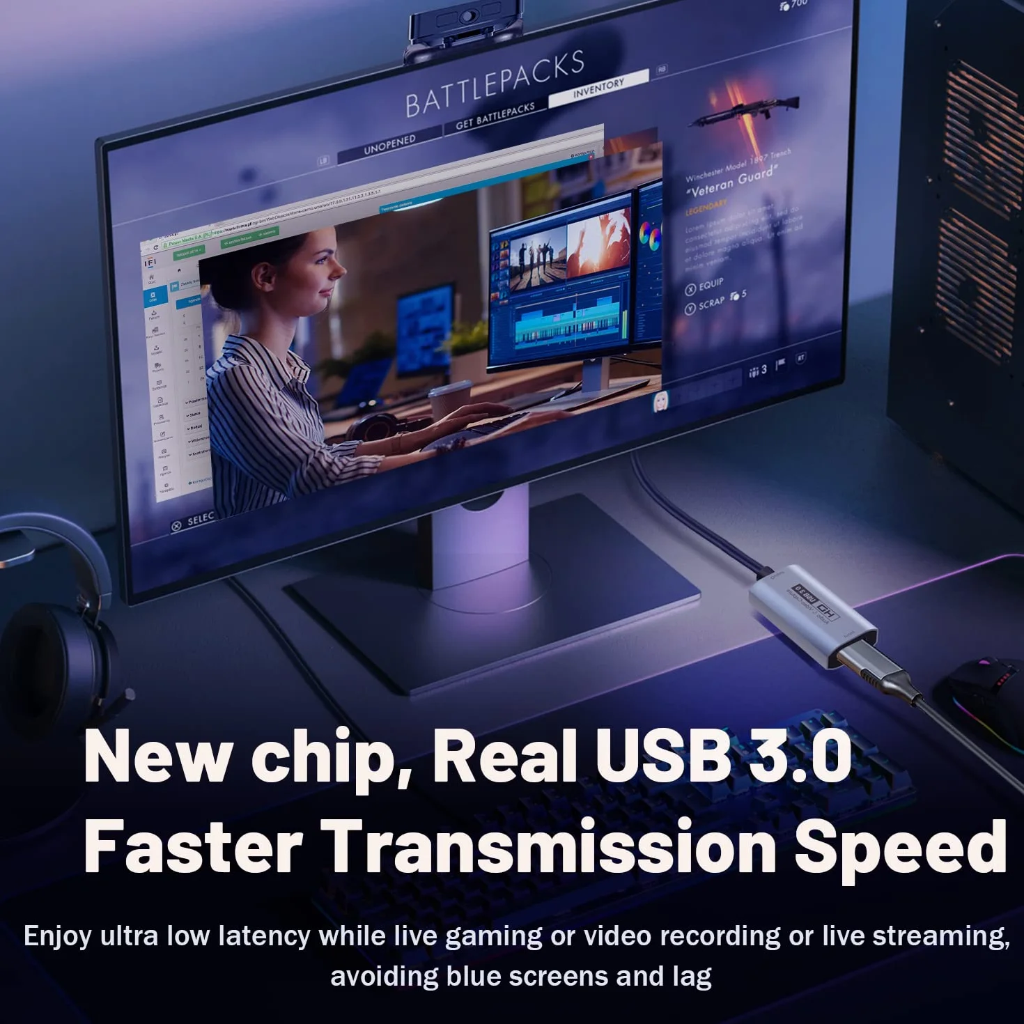 Guermok Karta do przechwytywania wideo, USB3.0 HDMI na USB C, 4K Full 1080P60FPS, urządzenia do przechwytywania do gier, transmisji na żywo, do systemu Windows, Mac OS, OBS, PS4/5, przełącznik Xbox1