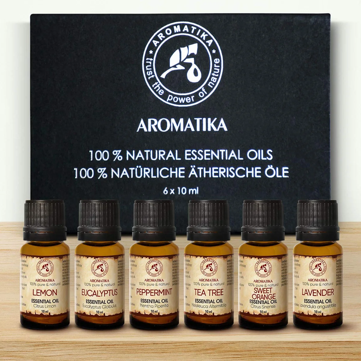 Essential Oil Set Of Top 6 Aromatherapy Essential Oils - 100% Pure & Natural - Lavender - Tea Tree - Eucalyptus - Peppermint - Orange - Lemon Essential Oil - 6 * 10ml - Best Gift Set