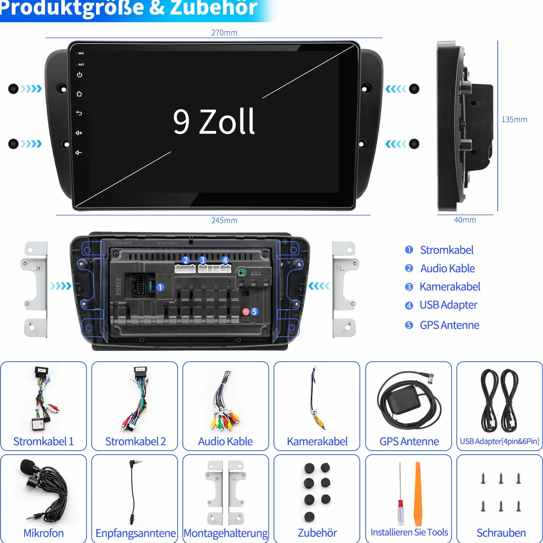 Radio Samochodowe do Seat Ibiza 6J 2009 2010 2011 2012 2013, Android 12 GPS FM 2+64G, 9-calowy Ekran Dotykowy, Obsługuje GPS Carplay Android Auto Bluetooth 5.0 WiFi Sterowanie Głosem Radio