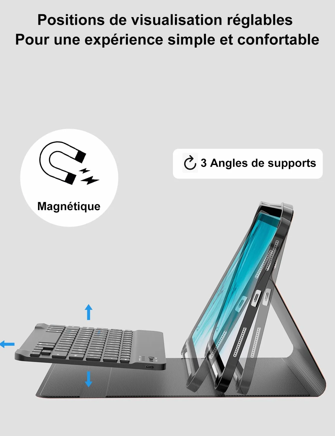 FOGARI Klawiatura do iPada 10/11 generacji 2022/2025, AZERTY bezprzewodowa klawiatura Bluetooth, etui z uchwytem na ołówki do iPada 10 generacji/A16 (10,9 cala), czarna