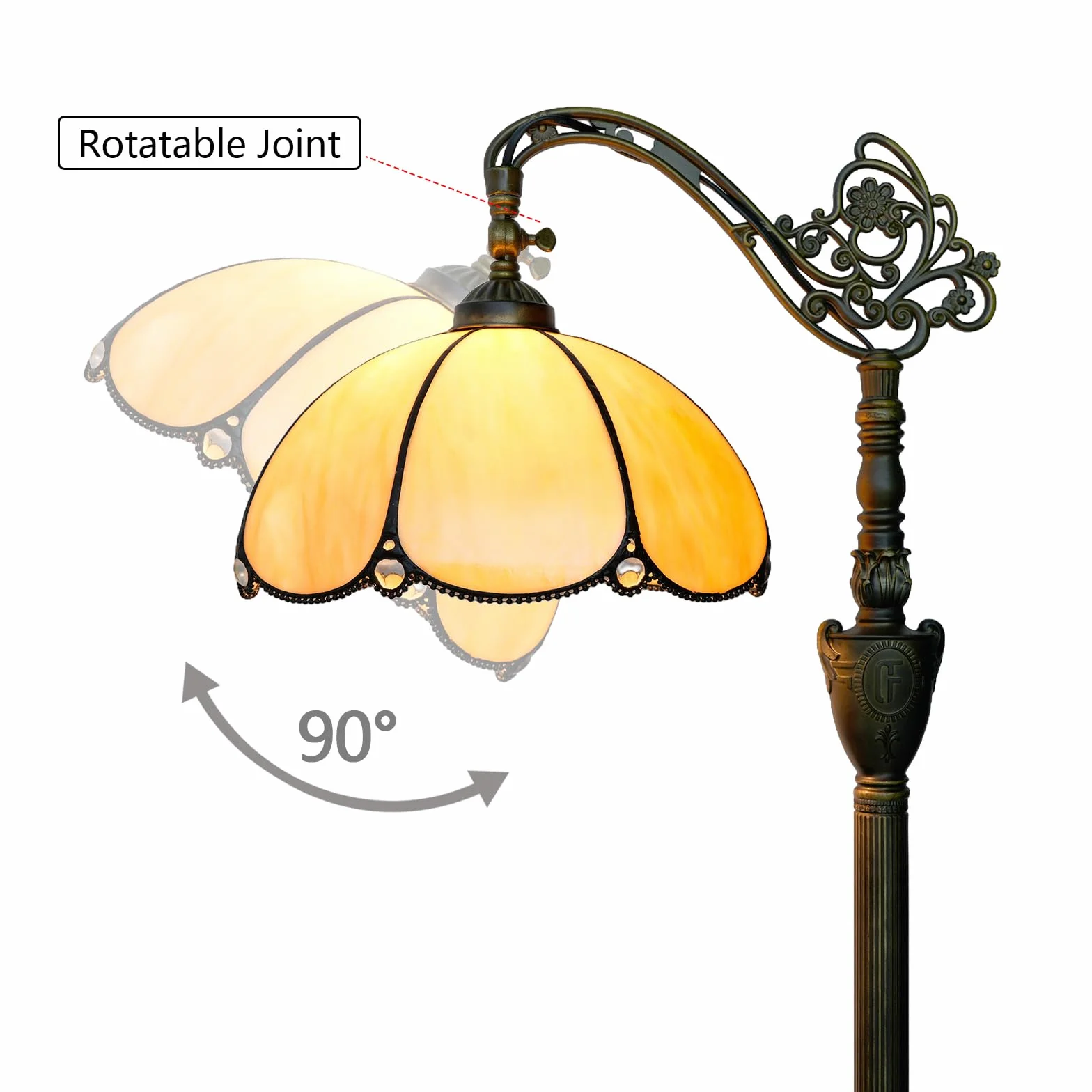 Tiffany Lampa stojąca z regulacją kąta witrażowego klosz w stylu rustykalnym z łabędzią szyją Lampa podłogowa Tiffany Style Stojąca lampa narożna 63 cale do domu salonu sypialni