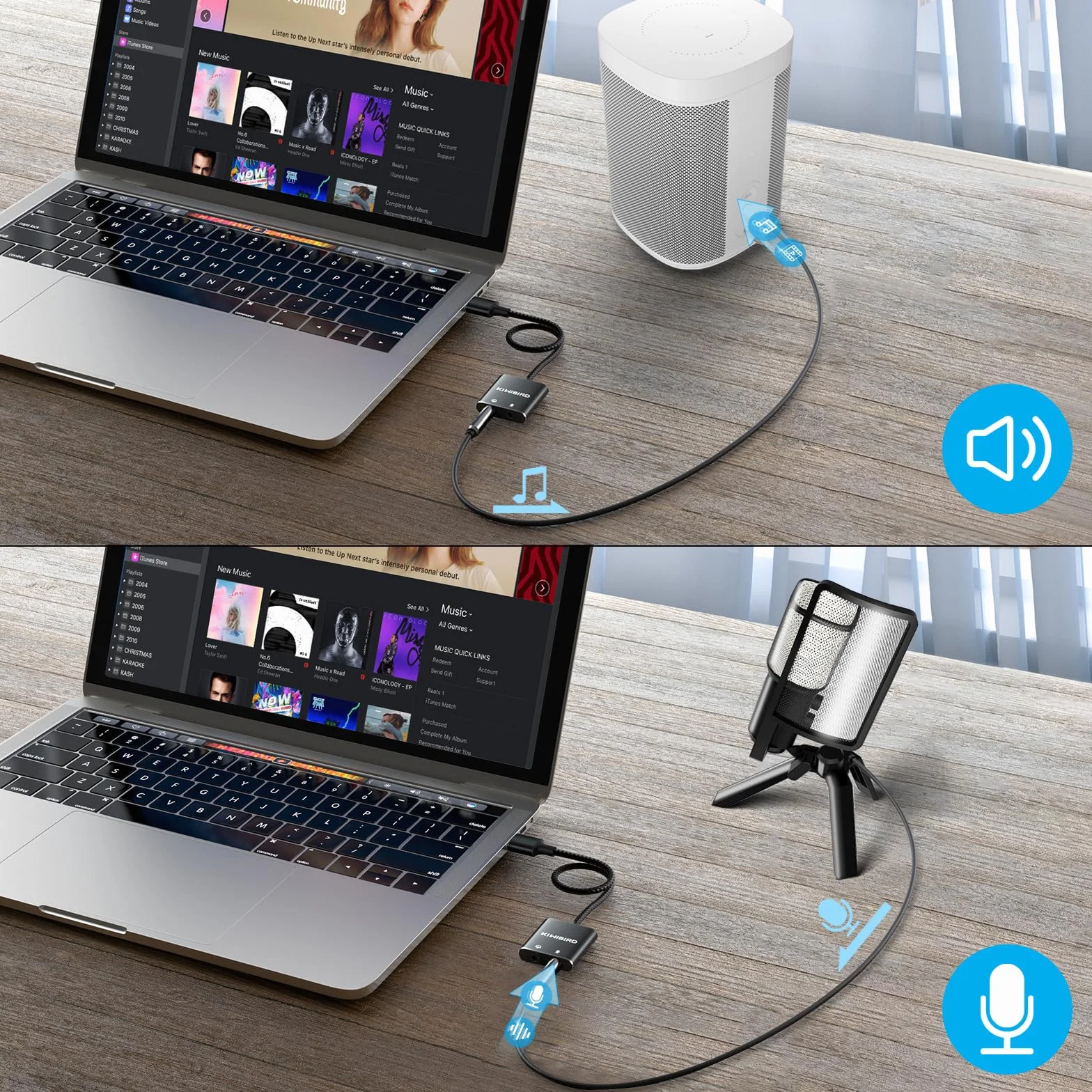 KiWiBiRD Adapter audio USB na 3,5 mm, zewnętrzna karta dźwiękowa, adapter gniazda USB, zestaw słuchawkowy i mikrofon, konwerter mikrofonu, kompatybilny z PS5, PS4, MacBook Air Pro, Raspberry Pi