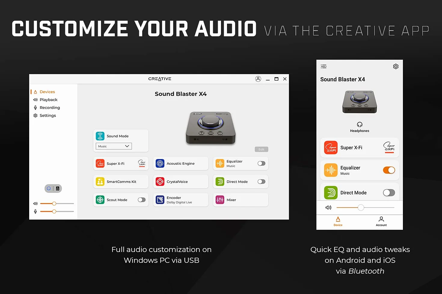 Creative Sound Blaster X4 zewnętrzna karta dźwiękowa USB DAC i Amp Hi-Res 24bit/192 kHz Super X-Fi 7.1