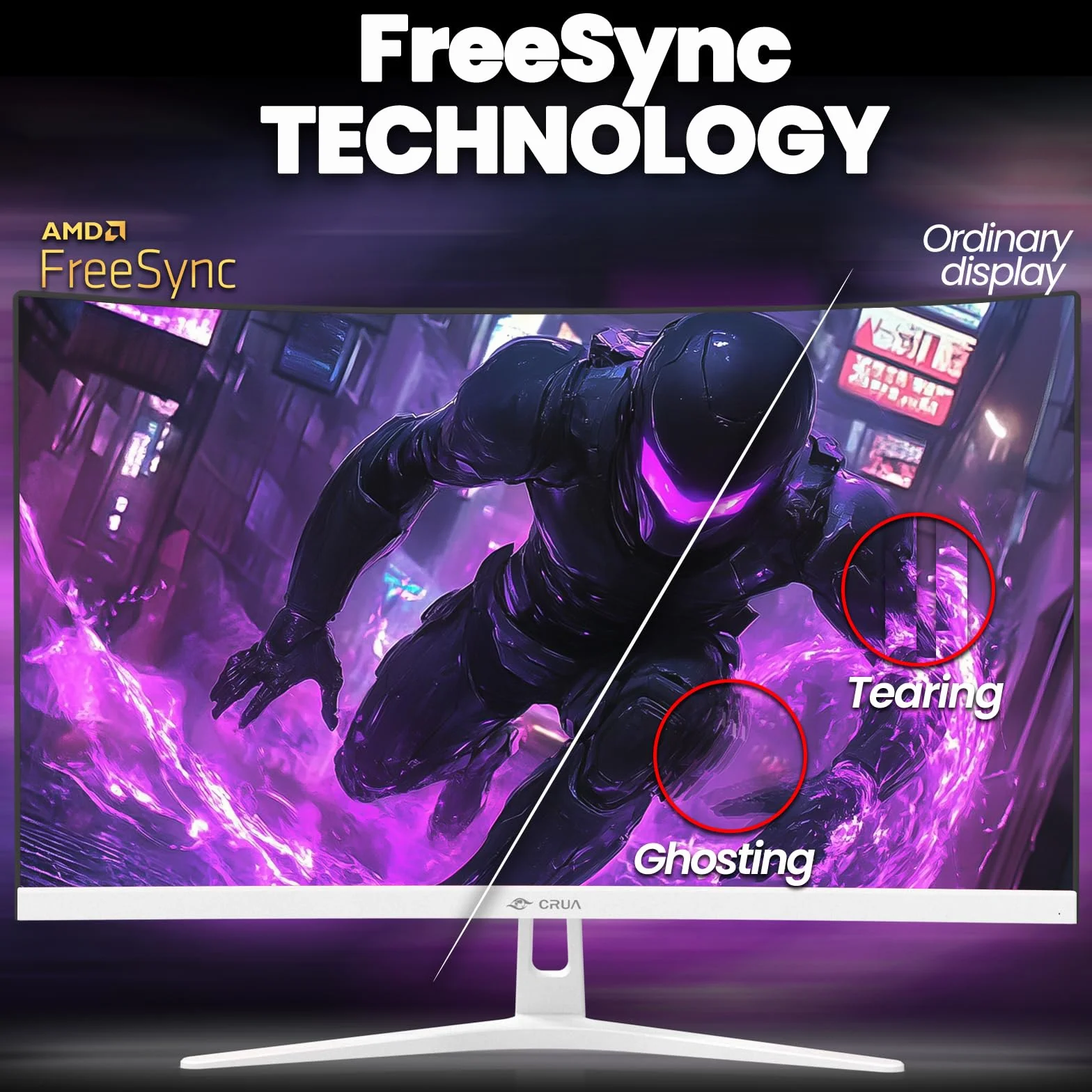 CRUA Zakrzywiony Monitor do Gier FHD 1080P 165Hz 200Hz 1800R VA 99% sRGB AMD FreeSync HDMI DP Montaż Ścienny Biały