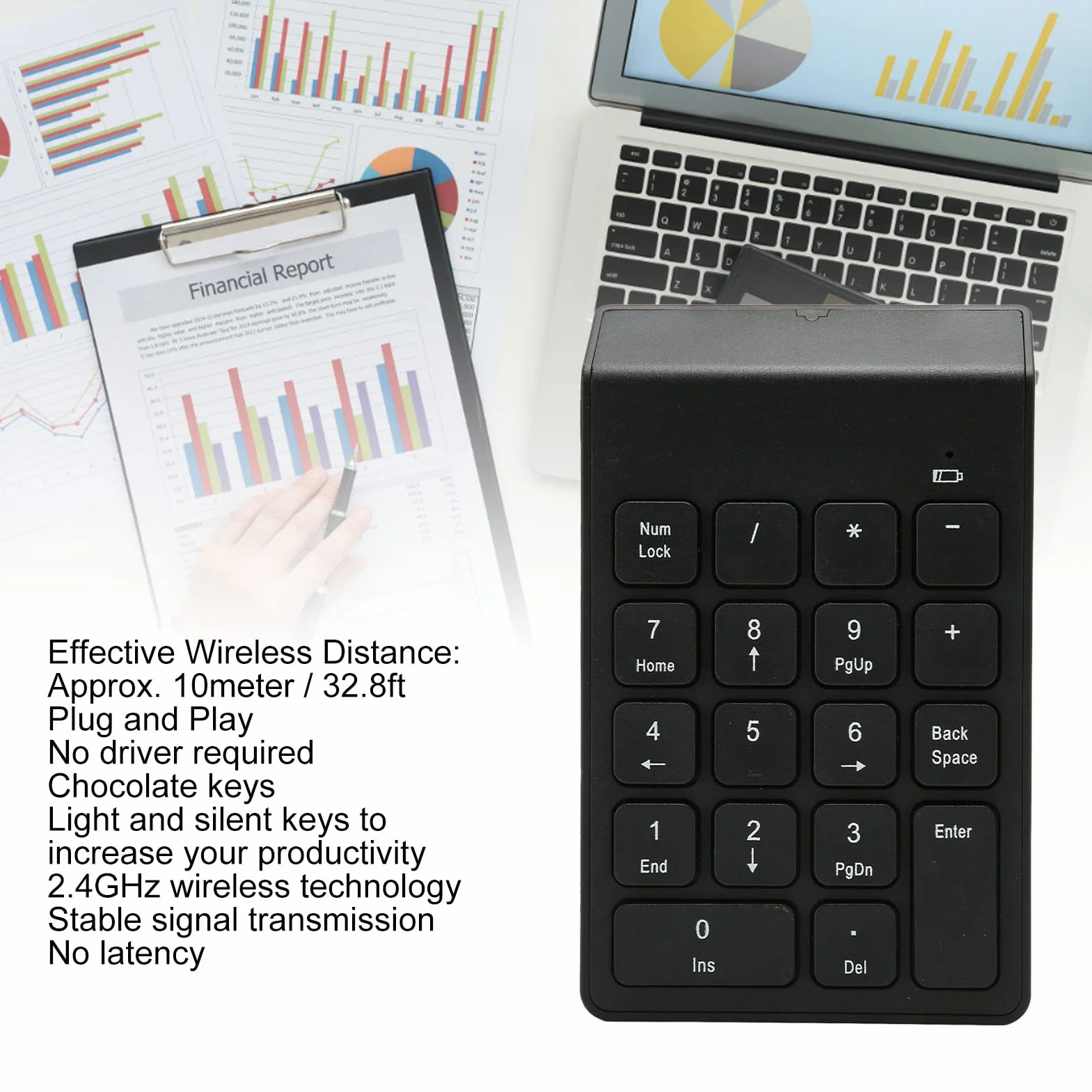 Mini Klawiatura Numeryczna 2.4G Wireless 18 Klawiszy USB Ergonomiczna Przenośna do Laptopa PC Ciche Klawisze