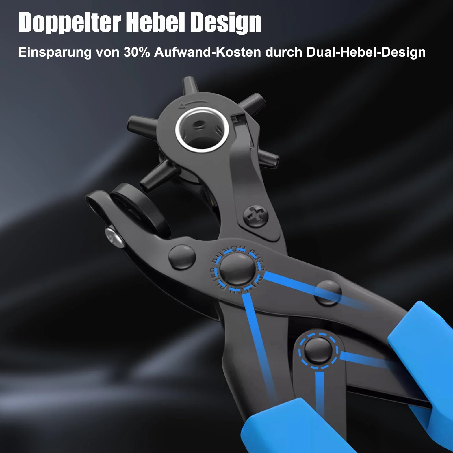 [Pełny Zestaw] Dziurkacz do Skóry, Diyife® Belt Punch, Heavy Duty Revolver Punch Pliers z 2 Dodatkowymi Płytkami i Linijką, Multi Sized Puncher do Pasów, Craft, Card, Rubber, itp.