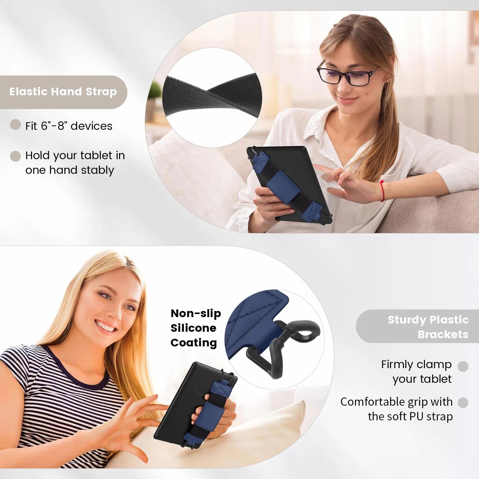 MoKo Soft Hand Strap for 6-8" Kindle Fire Tablet, Versatile Finger Grip Holder, Black