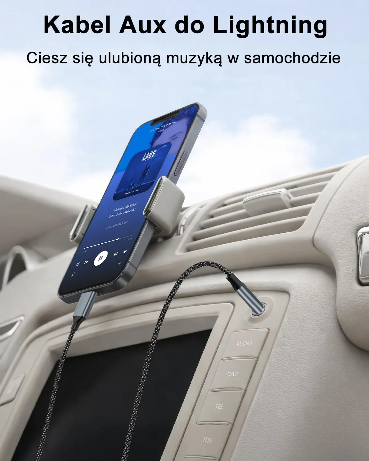 Kabel Aux iPhone 1M MFi Lightning do 3,5 mm męski Jack Adapter Słuchawki Audio Cable kompatybilny z iPhone 14/13/12/11/X/8/7