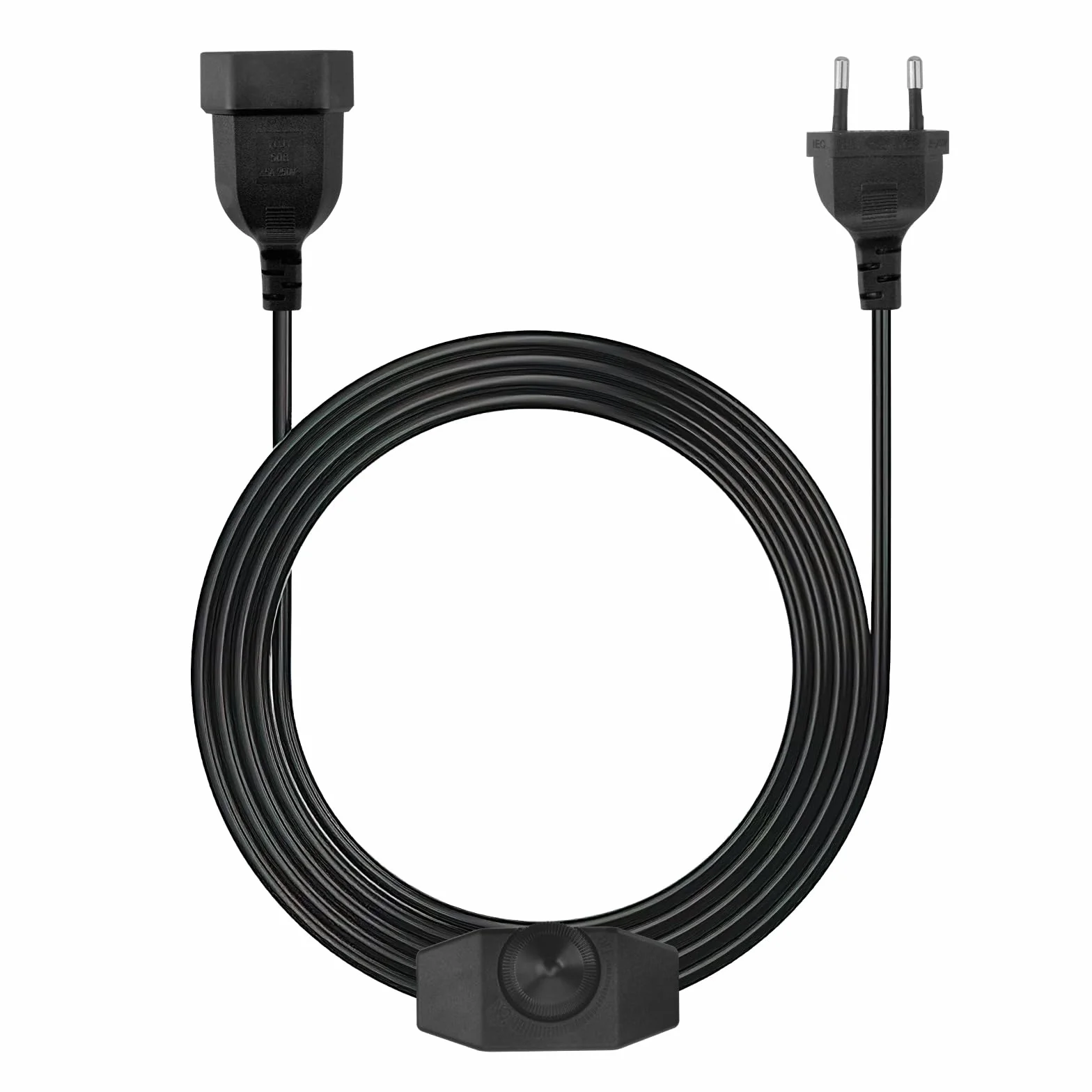 DAWRIS Ściemniacz LED z przełącznikiem, kabel 2 m, ściemniacz do lamp LED 220-250 V / maks. 100 W, wtyczka EURO, kabel przedłużający, ściemniacz obrotowy, bezgłośny przełącznik ściemniania do