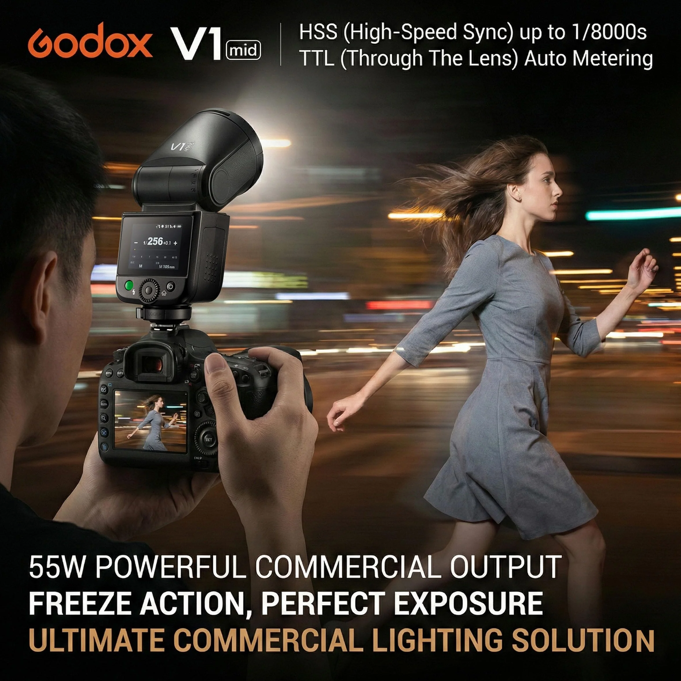 Godox V1 mid S lampa błyskowa TTL z okrągłą głowicą do Sony, bezprzewodowa 2,4G z 2″ ekranem dotykowym, czas ładowania 1,7s i do 650 błysków przy pełnej mocy, HSS 1/8000s, lampa modelująca LED 2W
