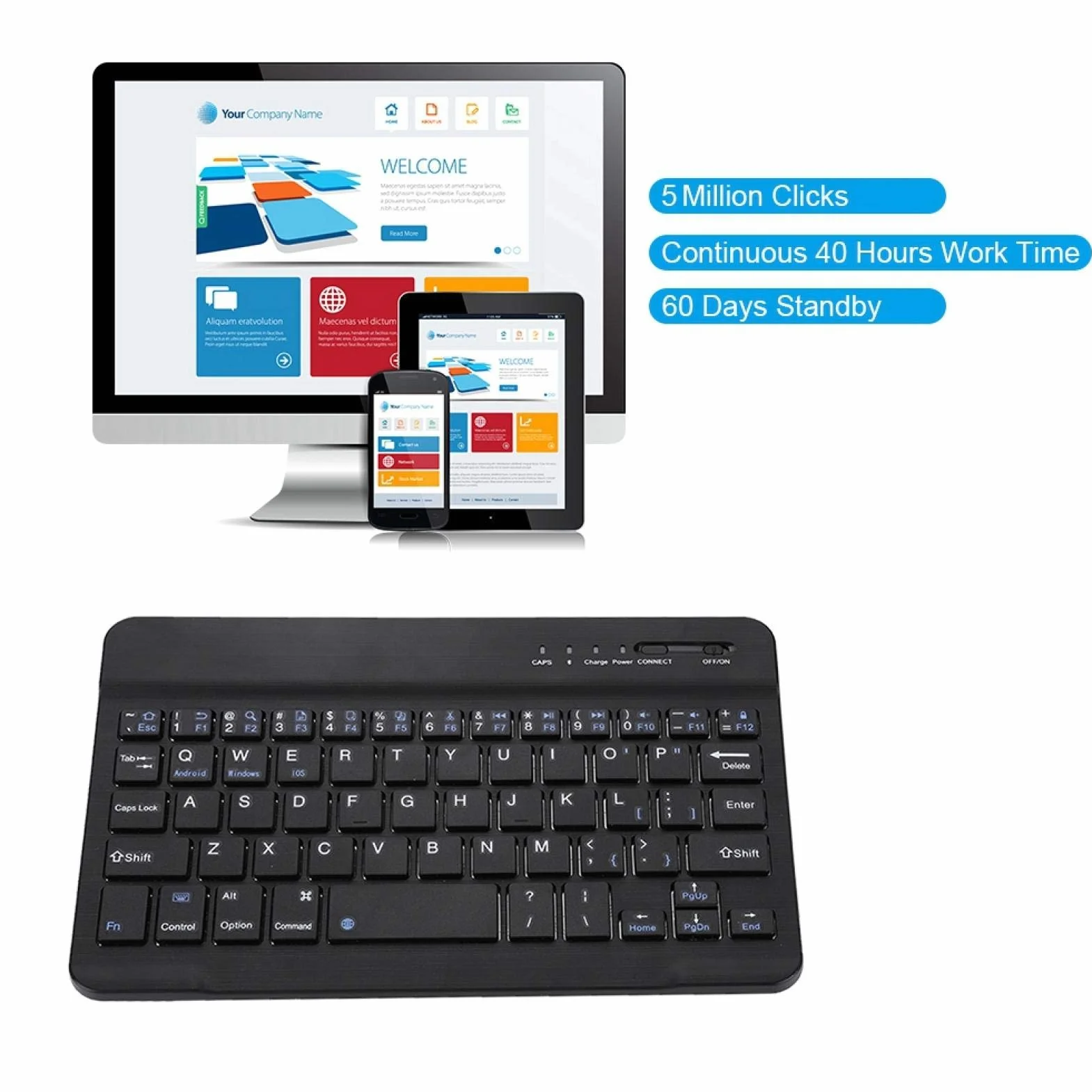 Sxhlseller klawiatura Bluetooth, 7-8 cali bezprzewodowa klawiatura Bluetooth ze stopu aluminium lekka cienka dla dla systemów Android i OS - czarna