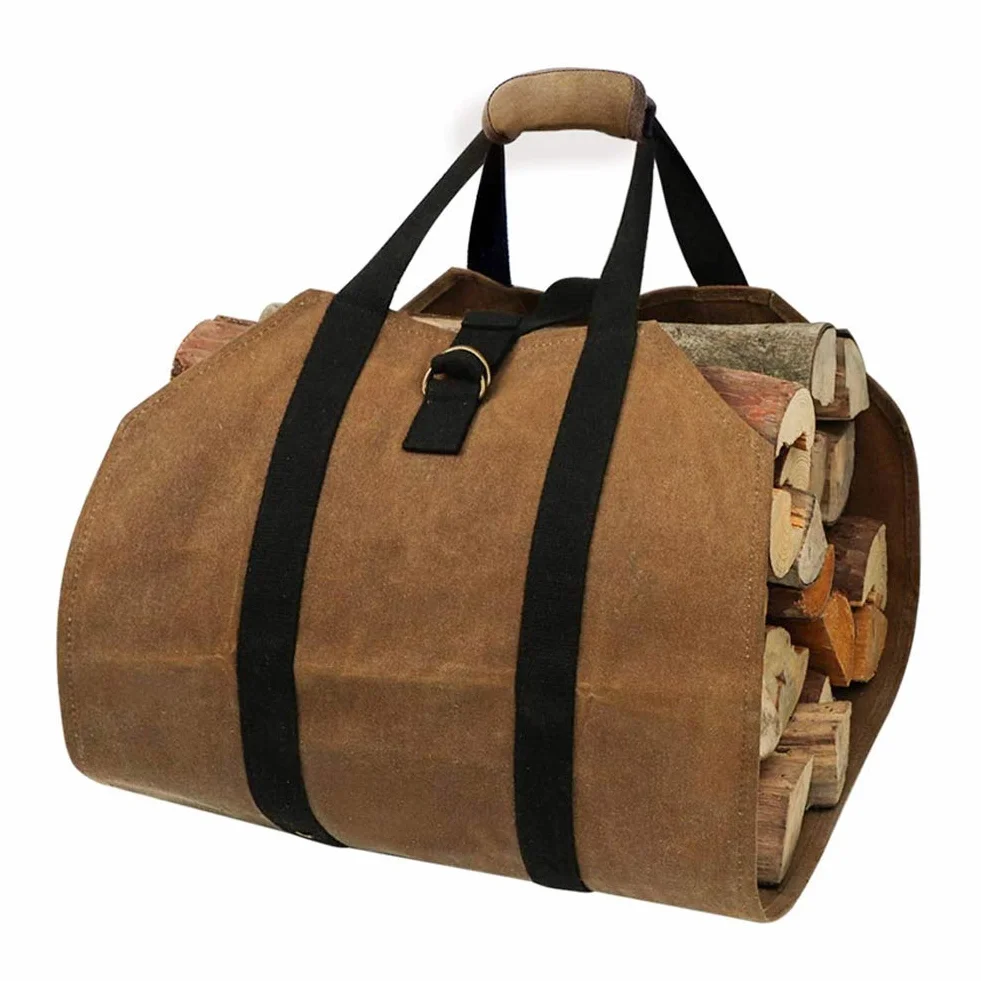Wspornik muchowy woskowane płótno wodoodporne duży przenośny uchwyt na drewno opałowe pocket log carrier dead f u r ogród kłody na drewno opałowe Dead Log Holder Birchwood Stand