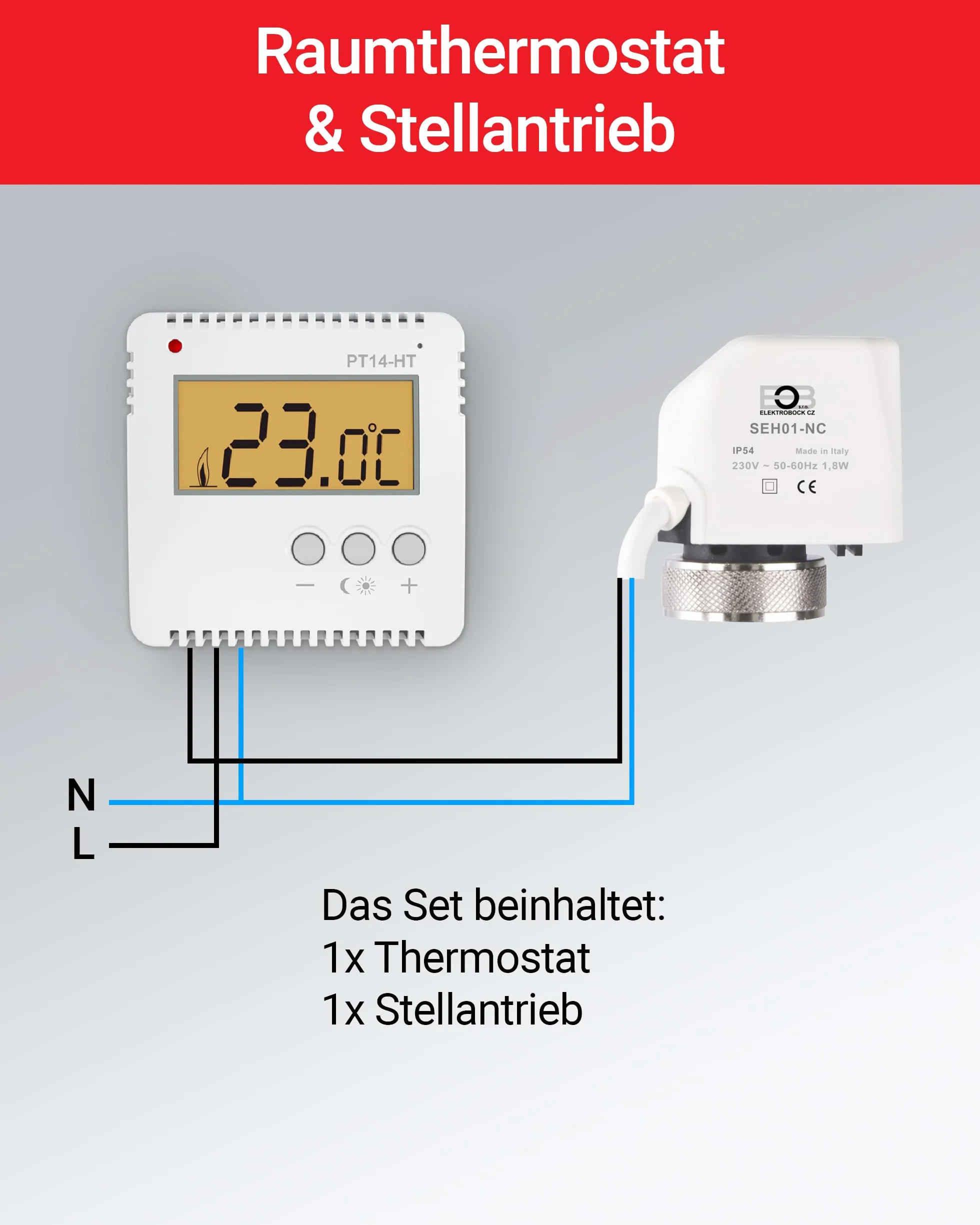 Elektrobock PT14-HT-SEH termostat pokojowy i siłownik zestaw
