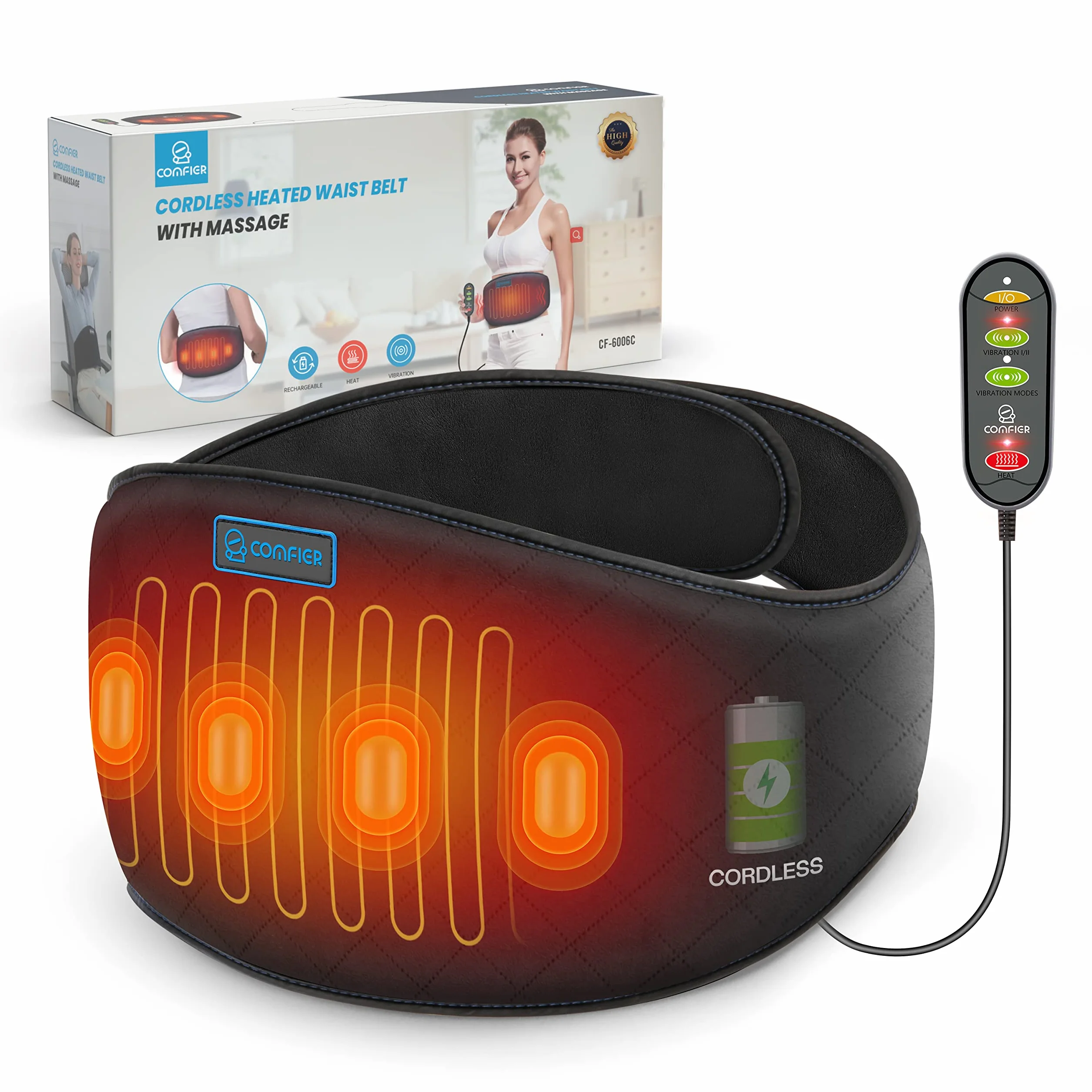 COMFIER Cordless pas grzewczy, pas grzewczy z wibracjami cieplnymi i automatycznym wyłączaniem, bezprzewodowa poduszka grzewcza do pleców, brzucha, lędźwi, prezent dla kobiet, mężczyzn