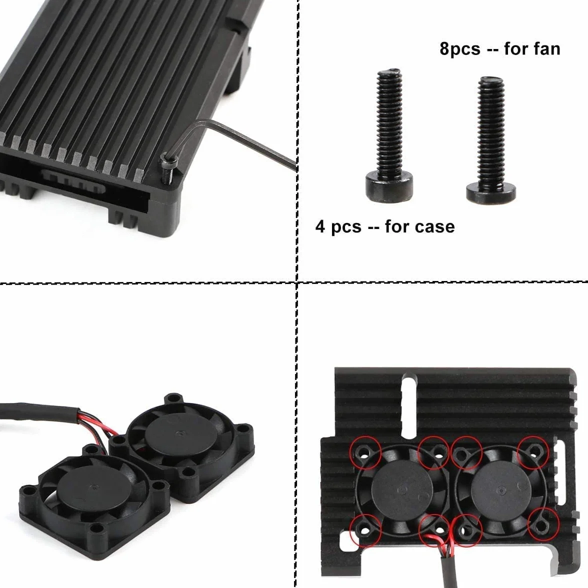 MakerHawk Raspberry Pi 2B/3B/3B + obudowa pancerna, malina Pi metalowa obudowa z podwójnym wentylatorem ze stopu aluminium, wbudowany radiator, ochrona przed promieniowaniem i rdzą dla RPI 2B/3B/3B +
