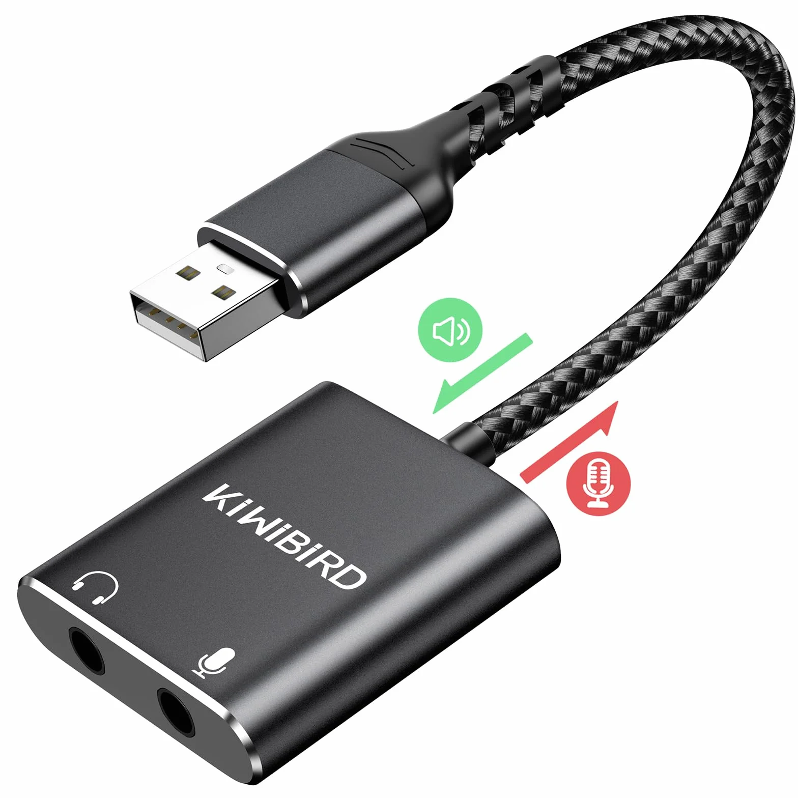 KiWiBiRD Adapter audio USB na 3,5 mm, zewnętrzna karta dźwiękowa, adapter gniazda USB, zestaw słuchawkowy i mikrofon, konwerter mikrofonu, kompatybilny z PS5, PS4, MacBook Air Pro, Raspberry Pi