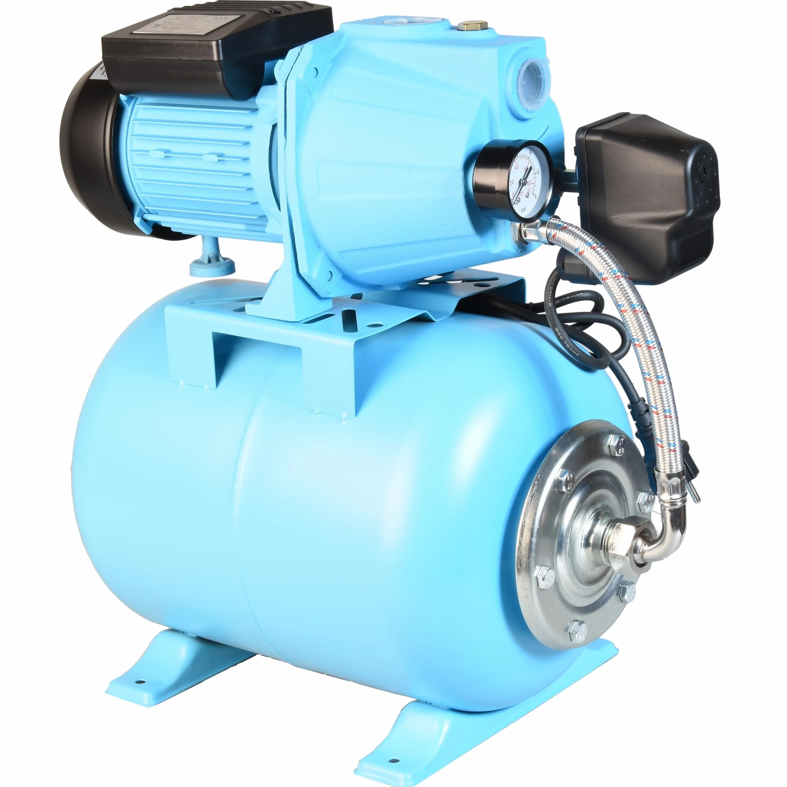 Hydrofor Domowy 24L Pompa Hydroforowa SET 100S (750 W, 3000 l/h, max. podnoszenie 42 m) Zbiornik Przeponowy na Wodę 24 Litry + Osprzęt PEŁEN ZESTAW ZŁOŻONY