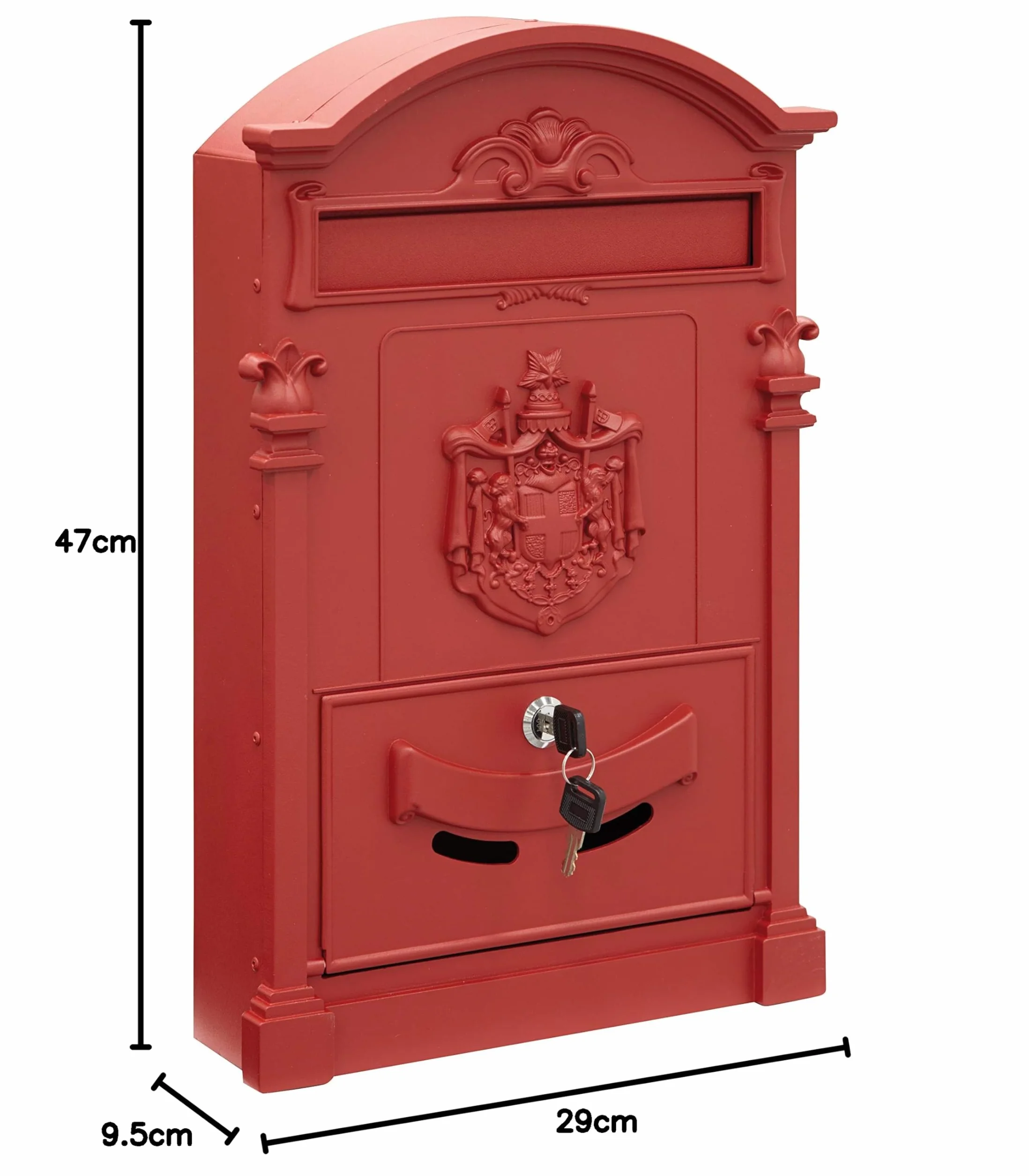 Arregui Residencia Maxi D-2152/R indywidualna skrzynka na listy z Aliminium w klasycznym stylu, rozmiar L (czasopisma i koperty C4), czerwona, 47 x 29 x 9,5 cm